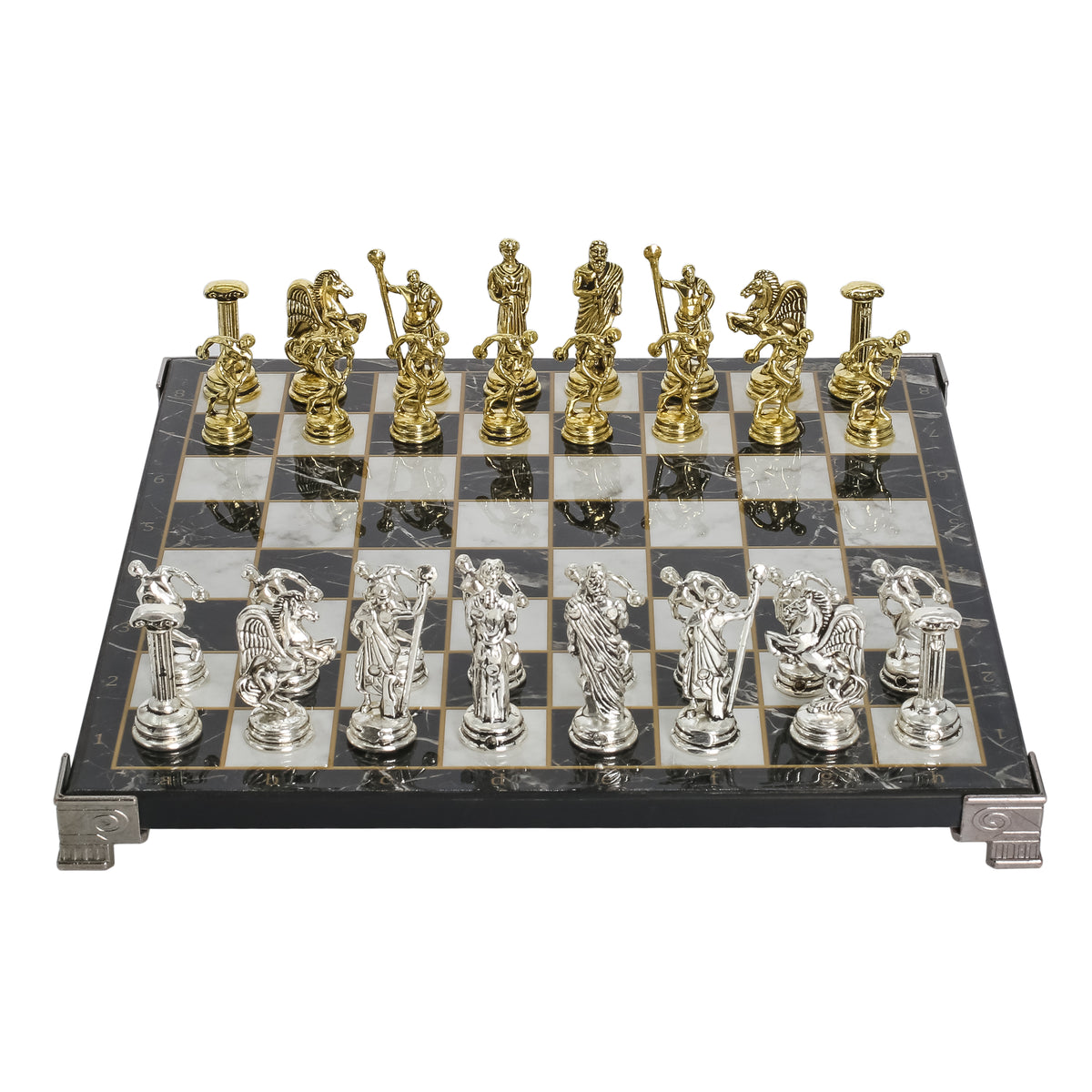Greek Mythology Discus Metal Chess Set | Chess Board w/ Metal Legs 25CM (10")