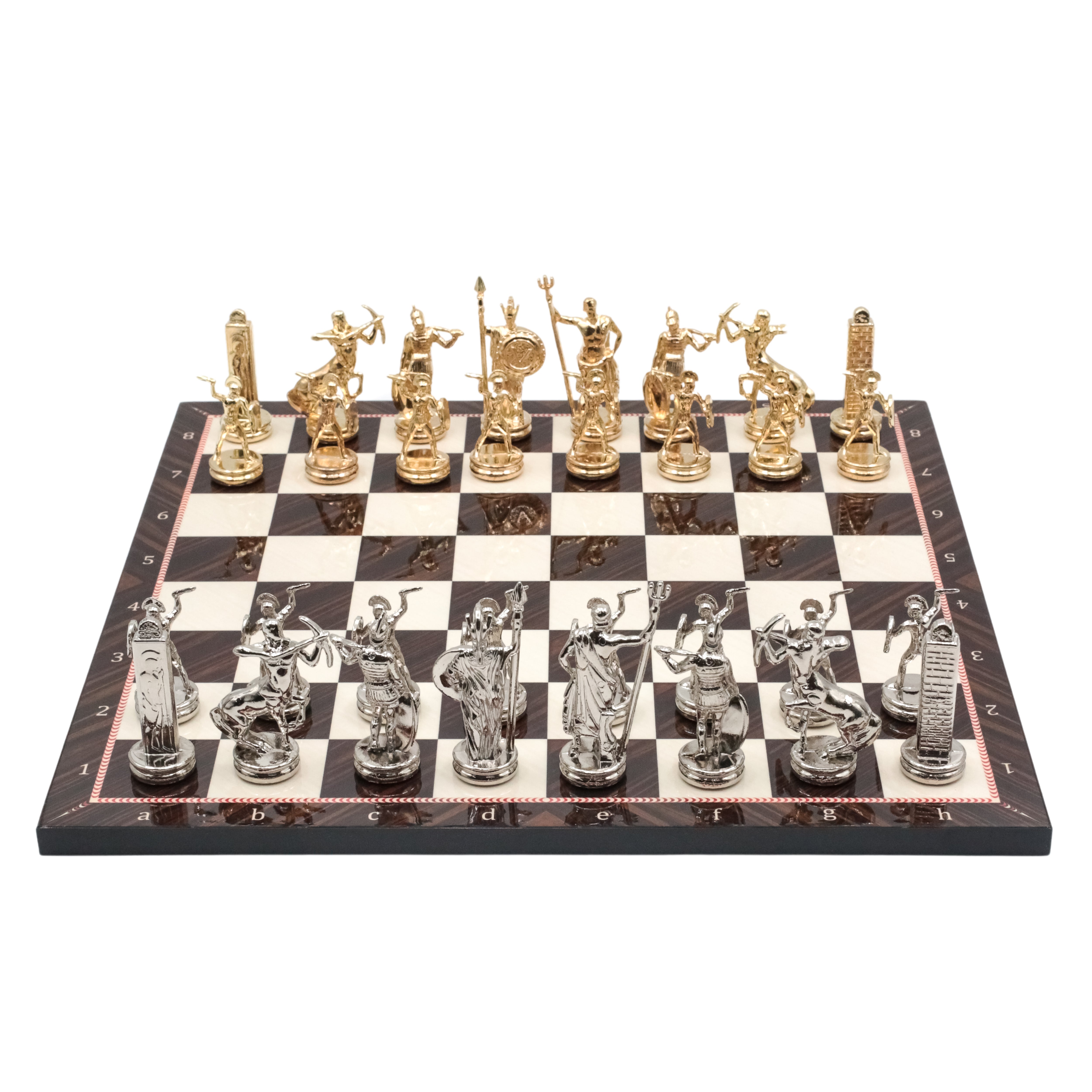 Greek Mythology Poseidon Metal Chess Set Model 1| Wooden Chess Board 37CM (15") with Die Cast Metal Stands