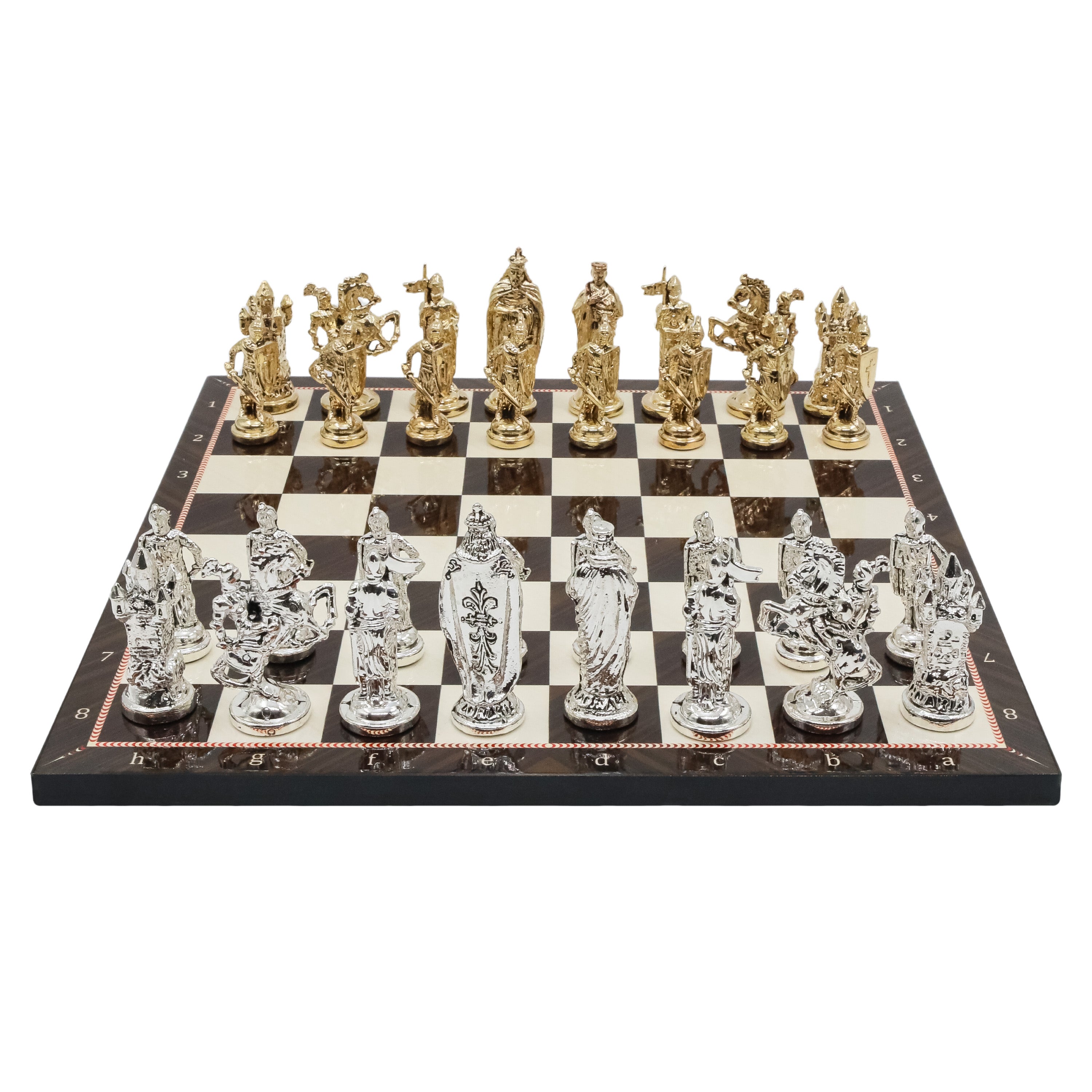 British Metal Chess Set |  44 cm (17 inch) Wooden Chess Board | Historical Themed