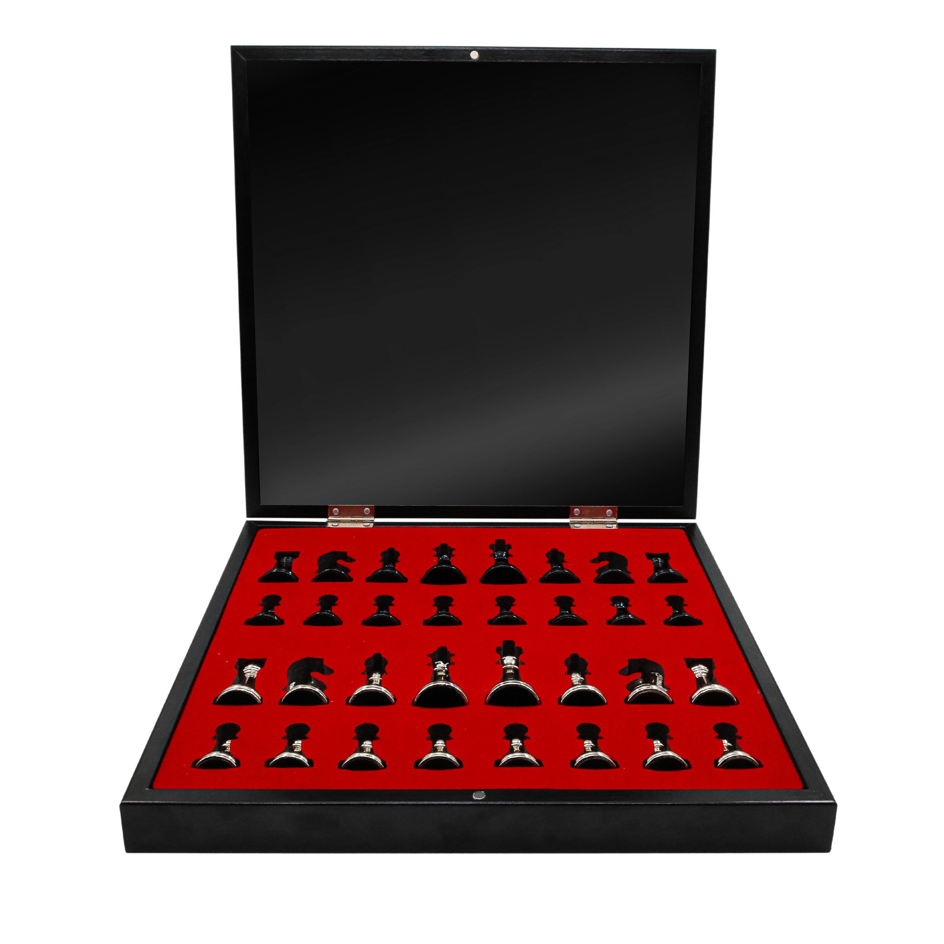 Storage Chess Set with Metal Weighted Staunton Figures (Black vs Silver) | 37 CM (15") Storage Chess Board | Classic Metal Figures