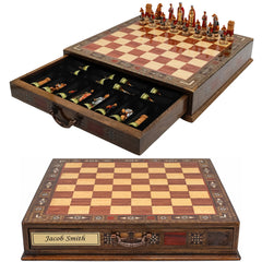 Handmade Inlay Chess Set with Drawer Storage 38 CM (15") - Camelot King Arthur Pieces