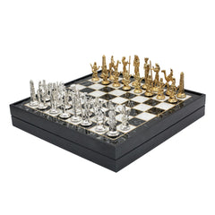 Storage Chess Set with Die Cast Metal Egyptian Cleopatra Chessmen | 37 CM (15") Storage Chess Board | Egypt Cleopatra Themed Figures