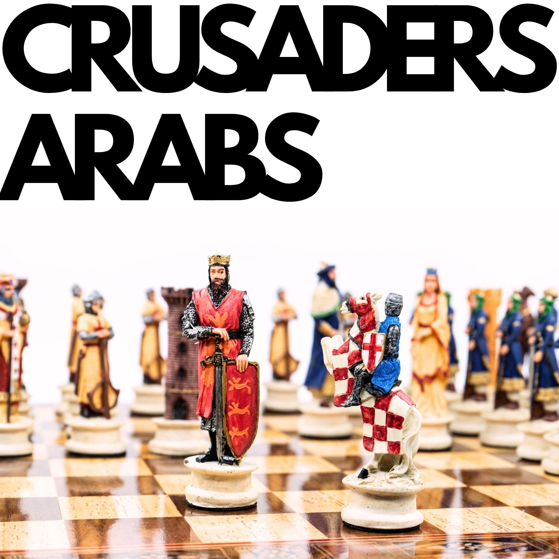 Handmade Inlay Chess Set with Drawer Storage 38 CM (15") - Arabs vs Crusaders Pieces