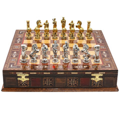 Handmade Inlay Storage Chess Set 30 CM (12") - Mythology Hercules Die Cast Metal Pieces