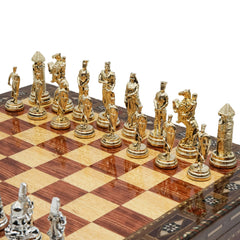 Handmade Inlay Storage Chess Set 38 CM (15") - Ottoman Empire vs Crusaders Die Cast Metal Pieces