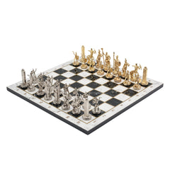 Greek Mythology Poseidon Metal Chess Set Model 1| Wooden Chess Board 37CM (15") with Die Cast Metal Stands