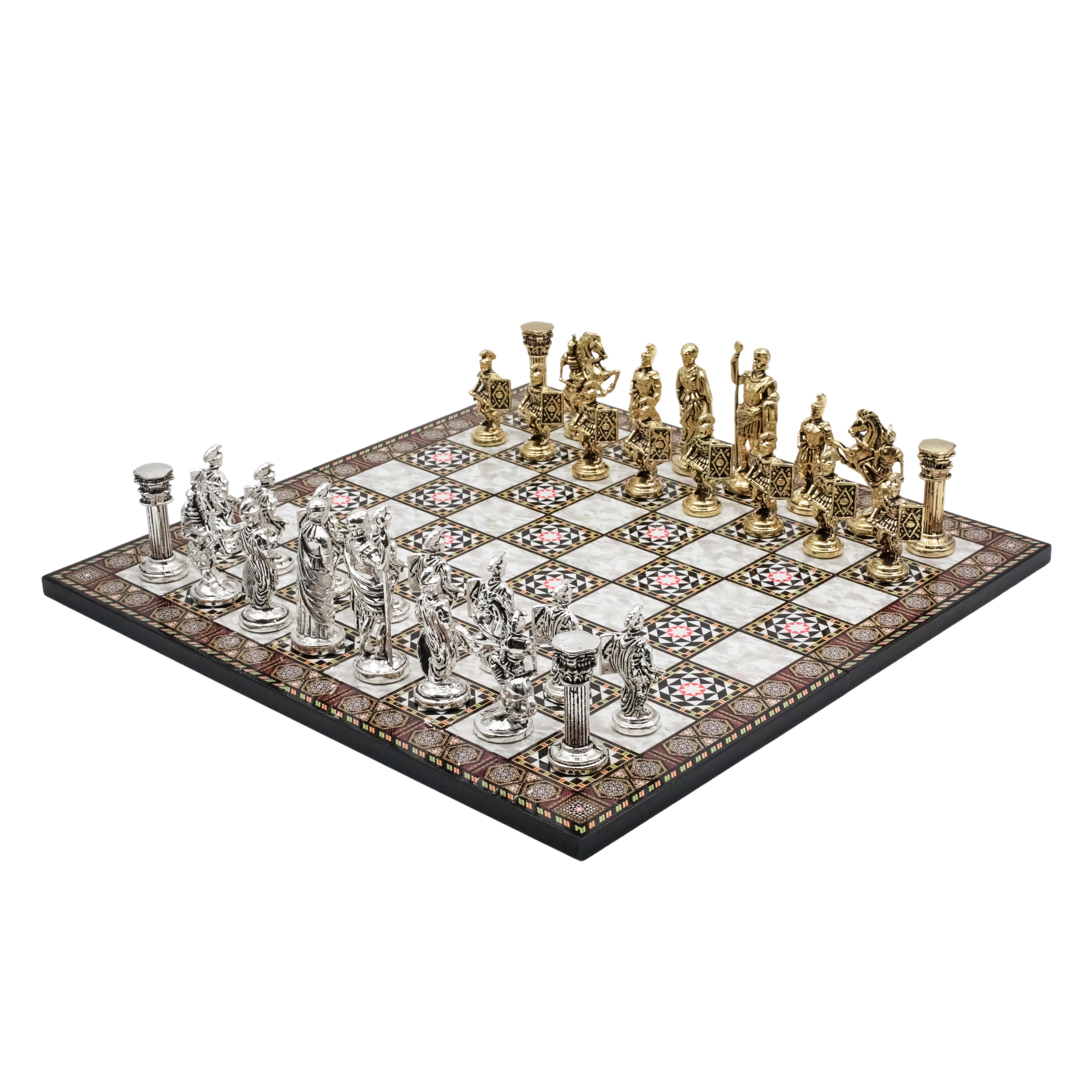 Roman Empire Ceasar Chess Set | Wooden Chess Board 44CM (17") with Die Cast Metal Chessmen