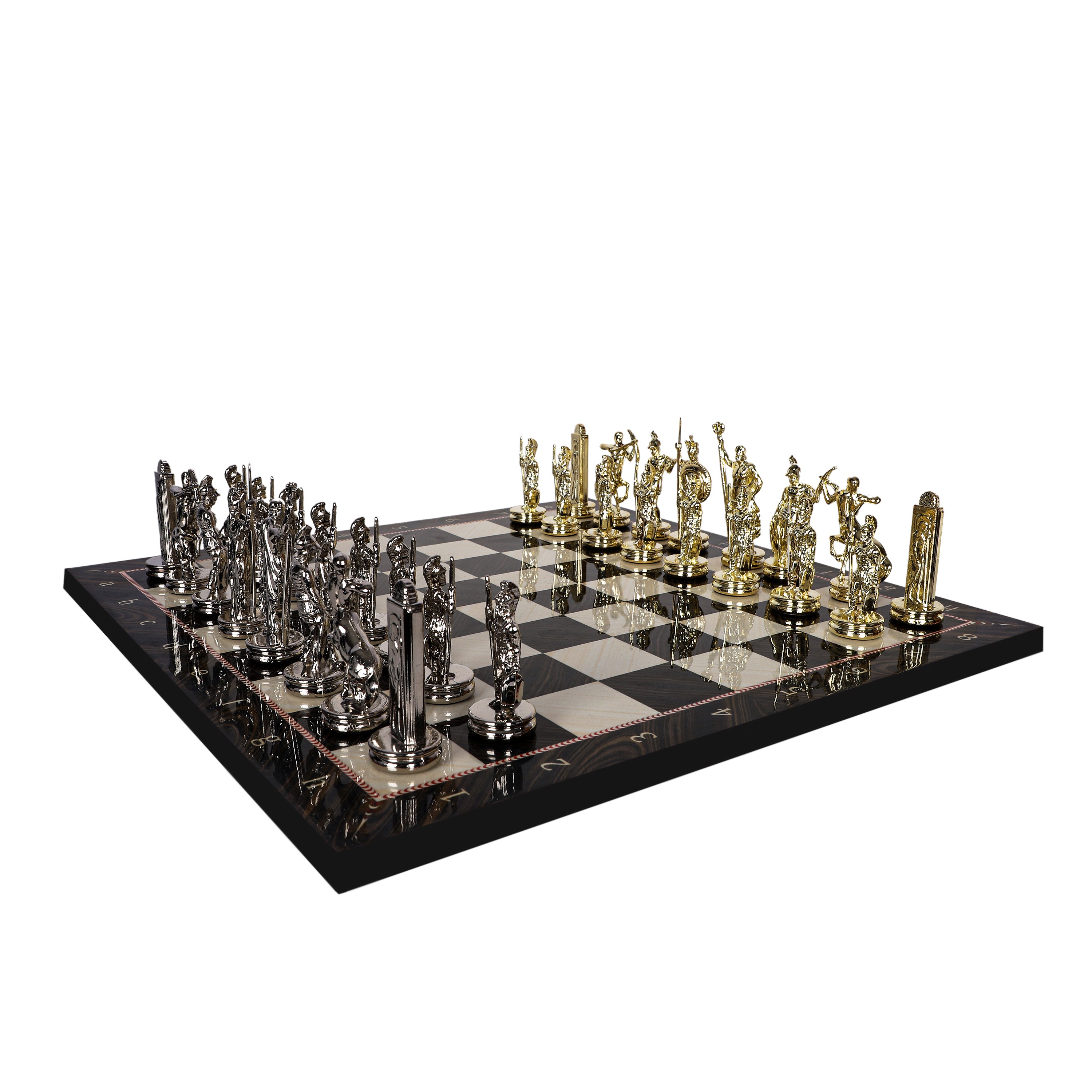 Greek Mythology Poseidon Metal Chess Set | Wooden Chess Board 37CM (15") | Model 3