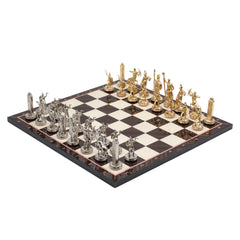 Greek Mythology Poseidon Metal Chess Set Model 1| Wooden Chess Board 37CM (15") with Die Cast Metal Stands