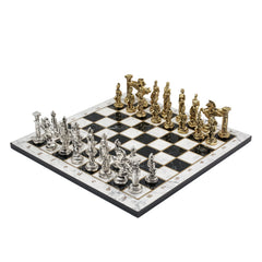 Greek Mythology Pegasus Metal Chess Set | Wooden Chess Board 37CM (15") with Die Cast Metal Stands (Silver vs Gold)