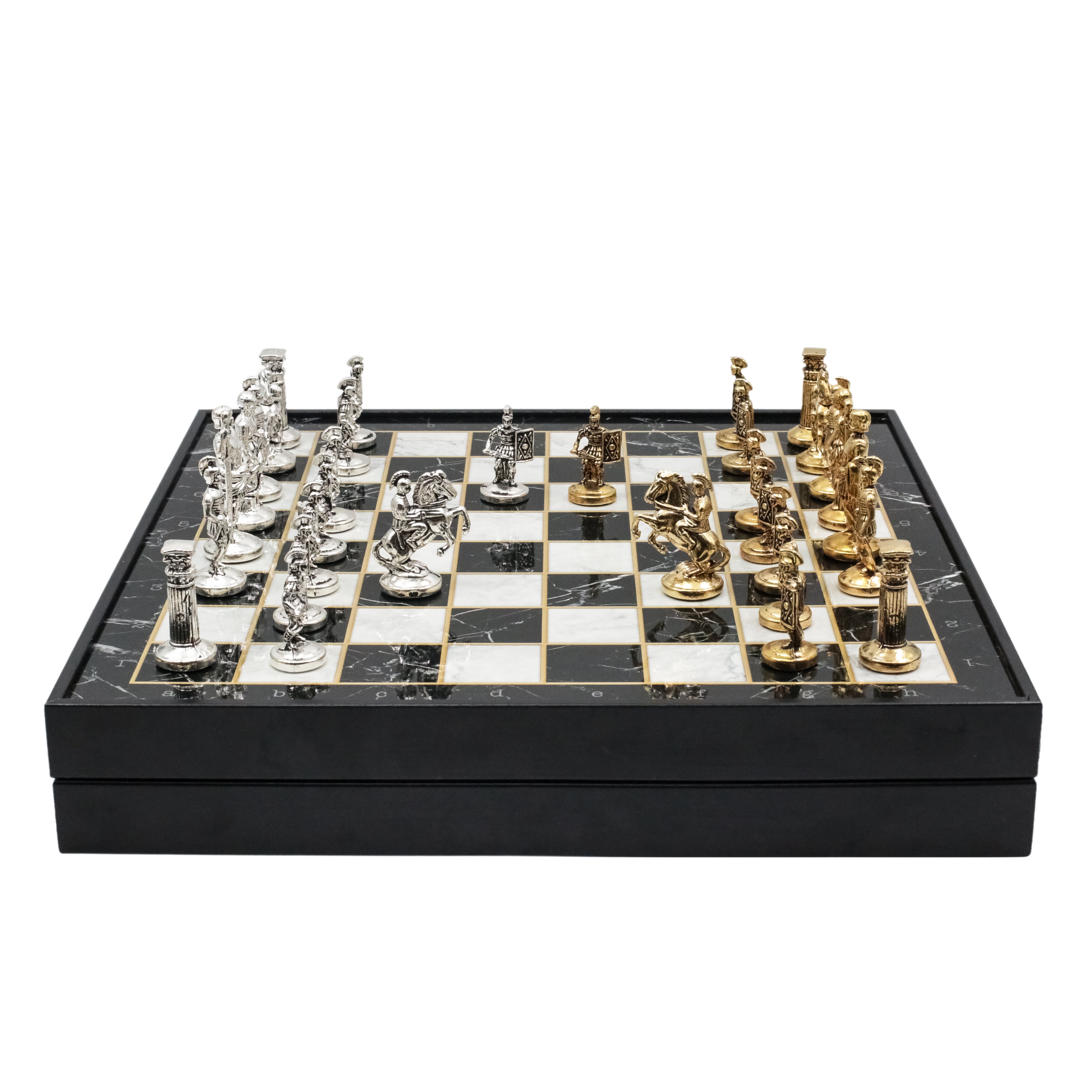 Storage Chess Set with Die Cast Metal Roman Caesar Chessmen | 37 CM (15") Storage Chess Board | Julius Caesar Roman Themed Figures