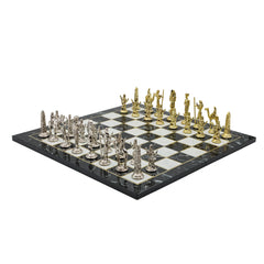 Metal Egyptian Chess Set | Wooden Board Marble/Mosaic Pattern – 44 cm (17 inch)