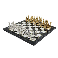 Metal Roman Archer Chess Set | Wooden Board Marble/Mosaic Pattern – 44 cm (17 inch)