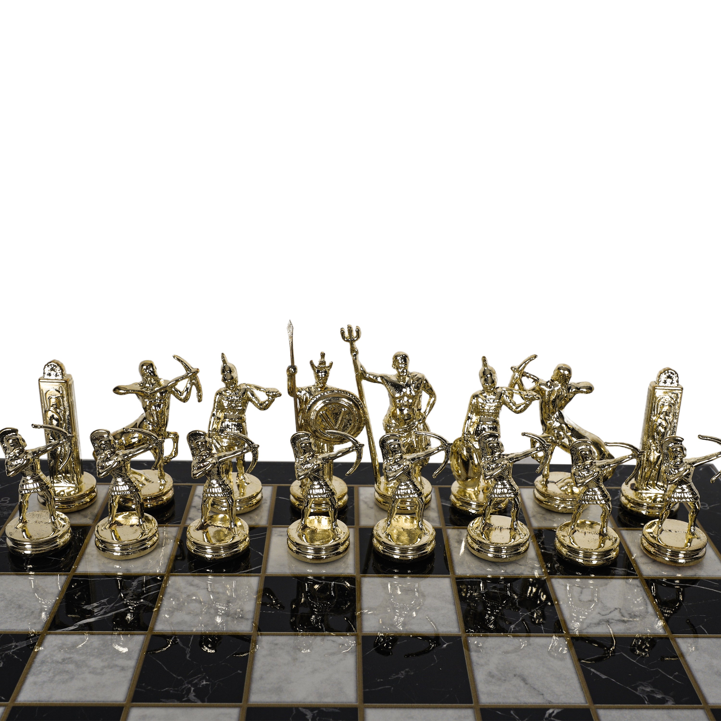 Greek Mythology Poseidon Metal Chess Set | Wooden Chess Board 37CM (15") | Model 2