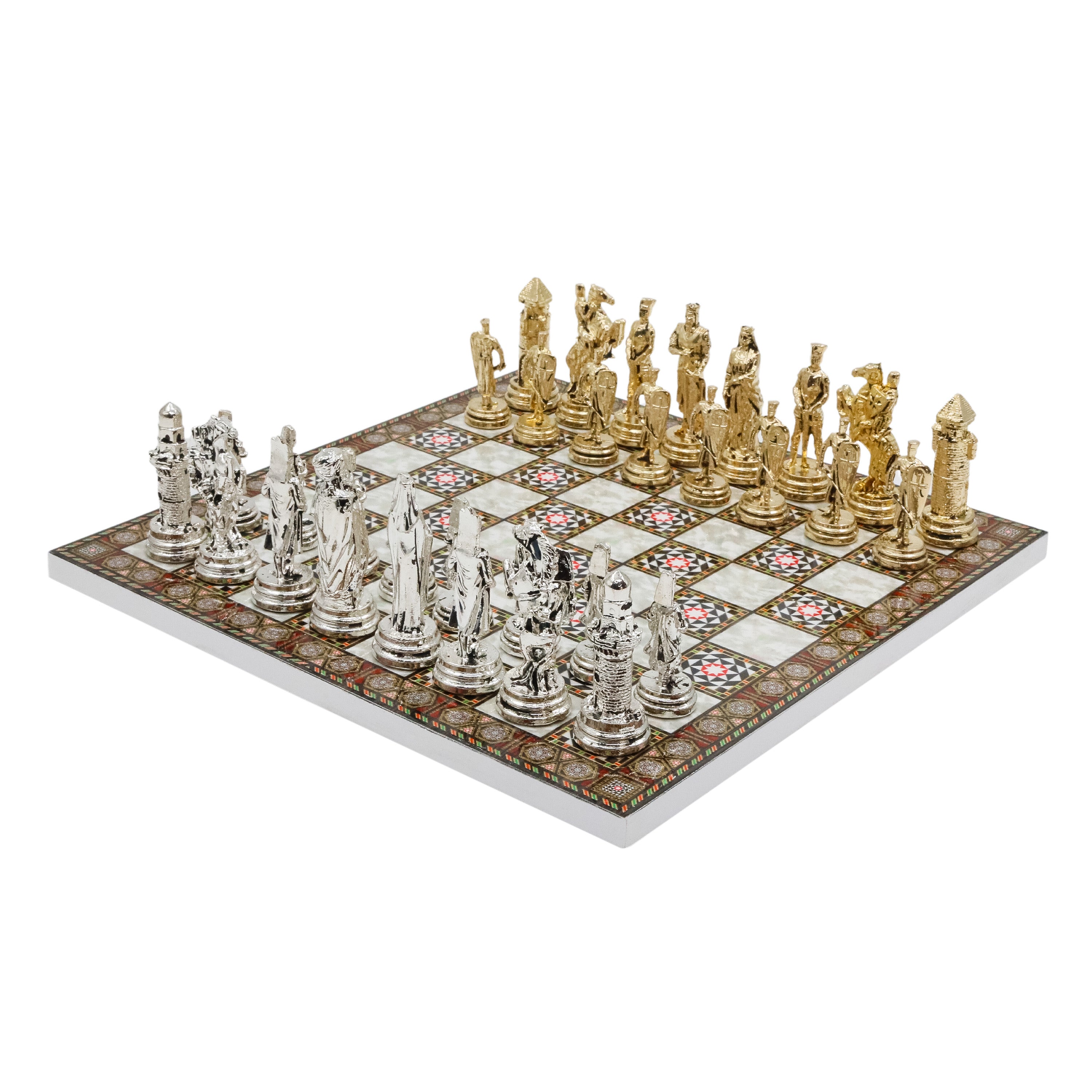 Ottoman Empire vs Crusaders Metal Chess Set | Wooden Chess Board 37CM (15") with Die Cast Metal Stands