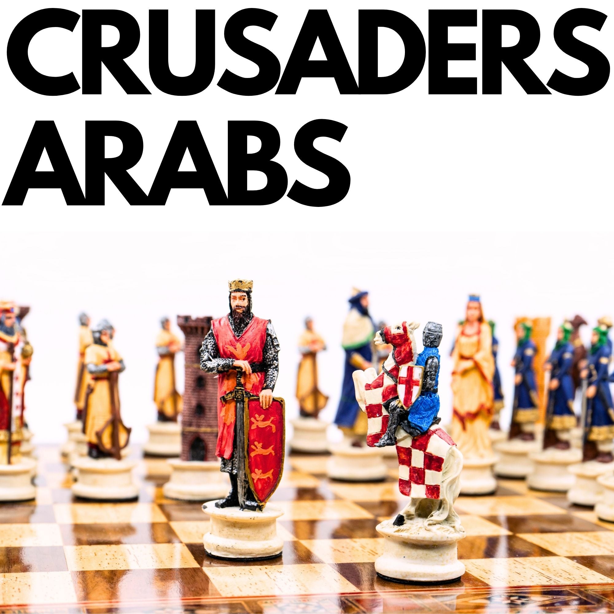 Handmade Inlay Storage Chess Set 38 CM (15") - Arabs vs Crusaders Pieces