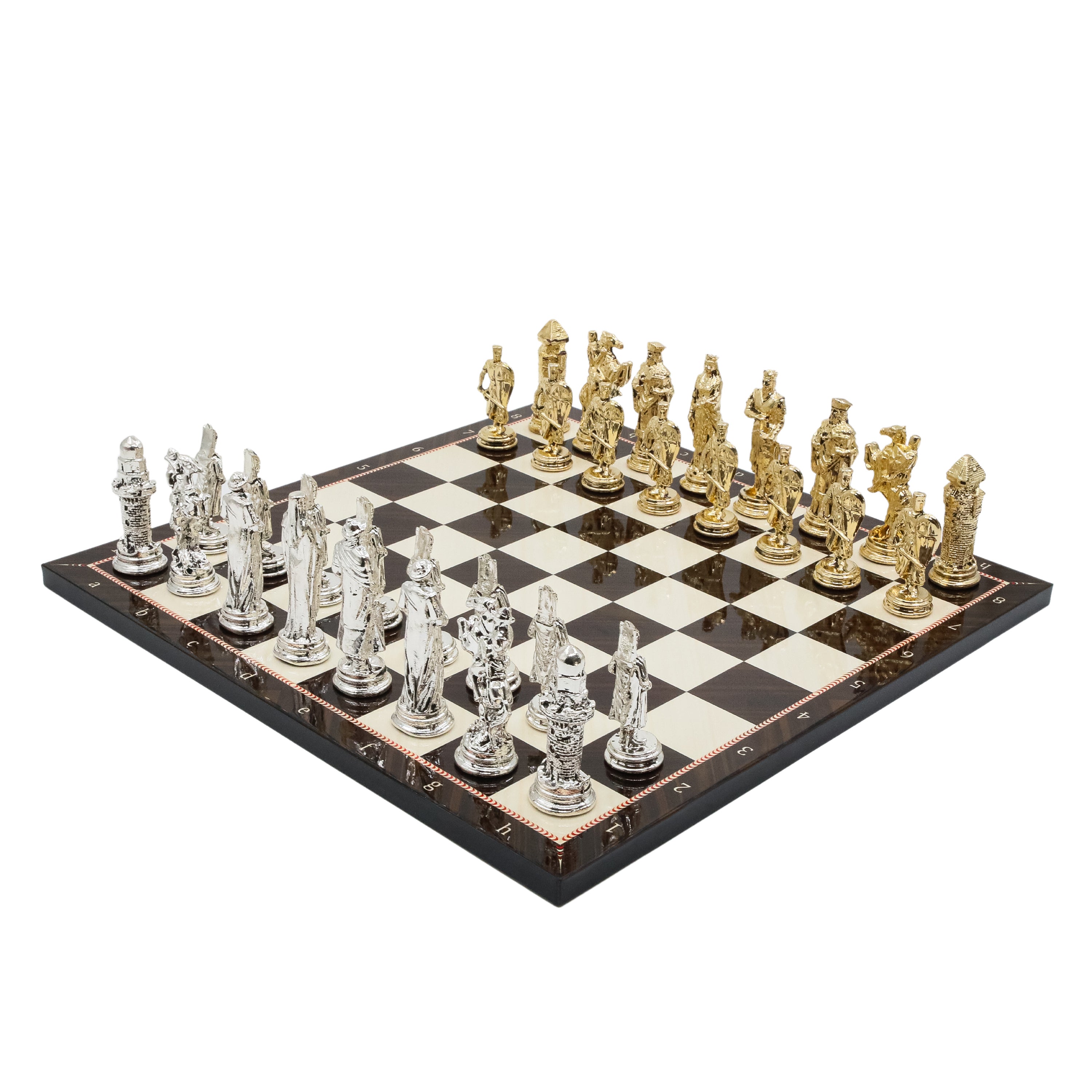 Ottoman Empire vs Crusaders Metal Chess Set | Wooden Chess Board 37CM (15") with Die Cast Metal Stands