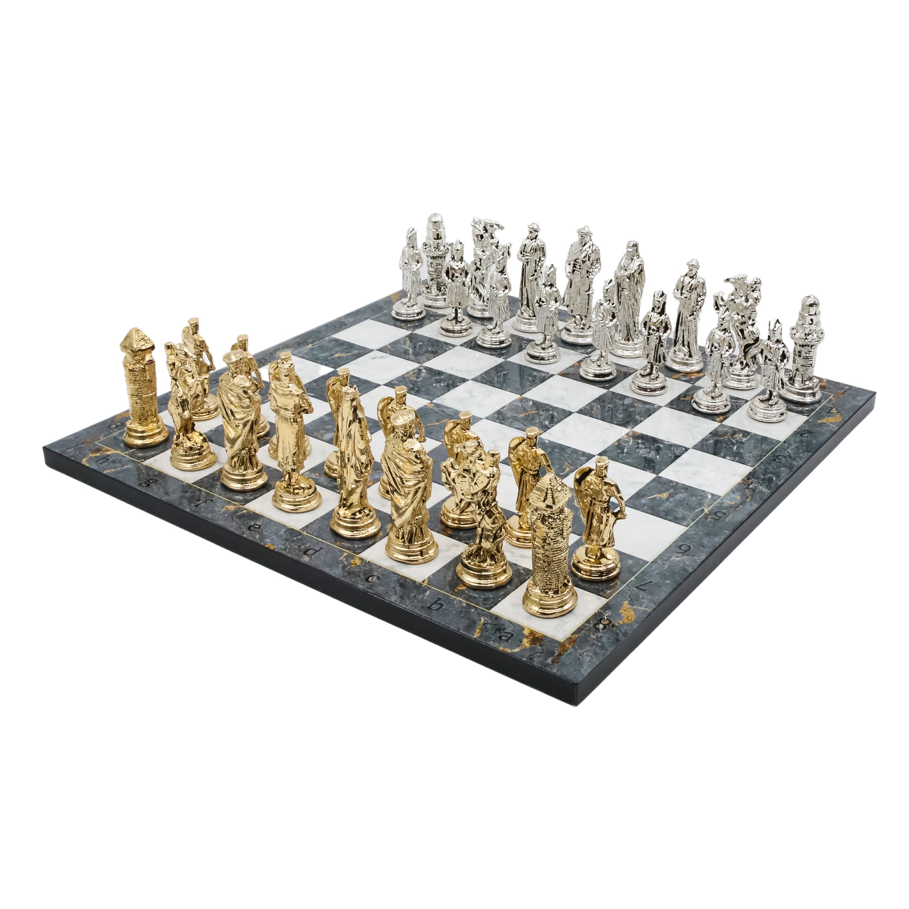 Ottoman Empire vs Crusaders Metal Chess Set | Wooden Chess Board 37CM (15") with Die Cast Metal Stands