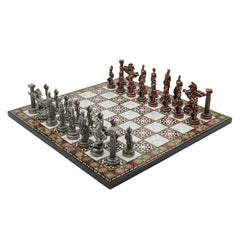 Greek Mythology Pegasus Metal Chess Set | Wooden Chess Board 37CM (15") with Die Cast Metal Stands (Vintage Silver vs Bronze)