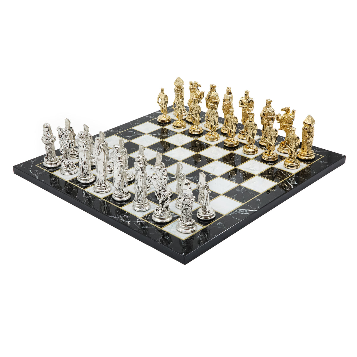 Ottoman Empire vs Crusaders Metal Chess Set | Wooden Chess Board 37CM (15") with Die Cast Metal Stands