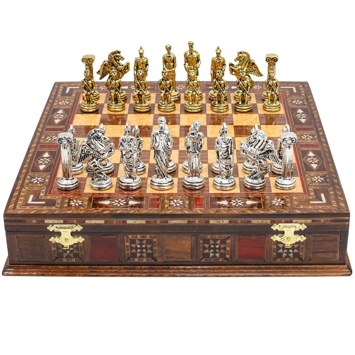 Handmade Inlay Storage Chess Set 30 CM (12") - Mythology Pegasus Die Cast Metal Pieces