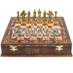 Handmade Inlay Storage Chess Set 30 CM (12") - Mythology Pegasus Die Cast Metal Pieces