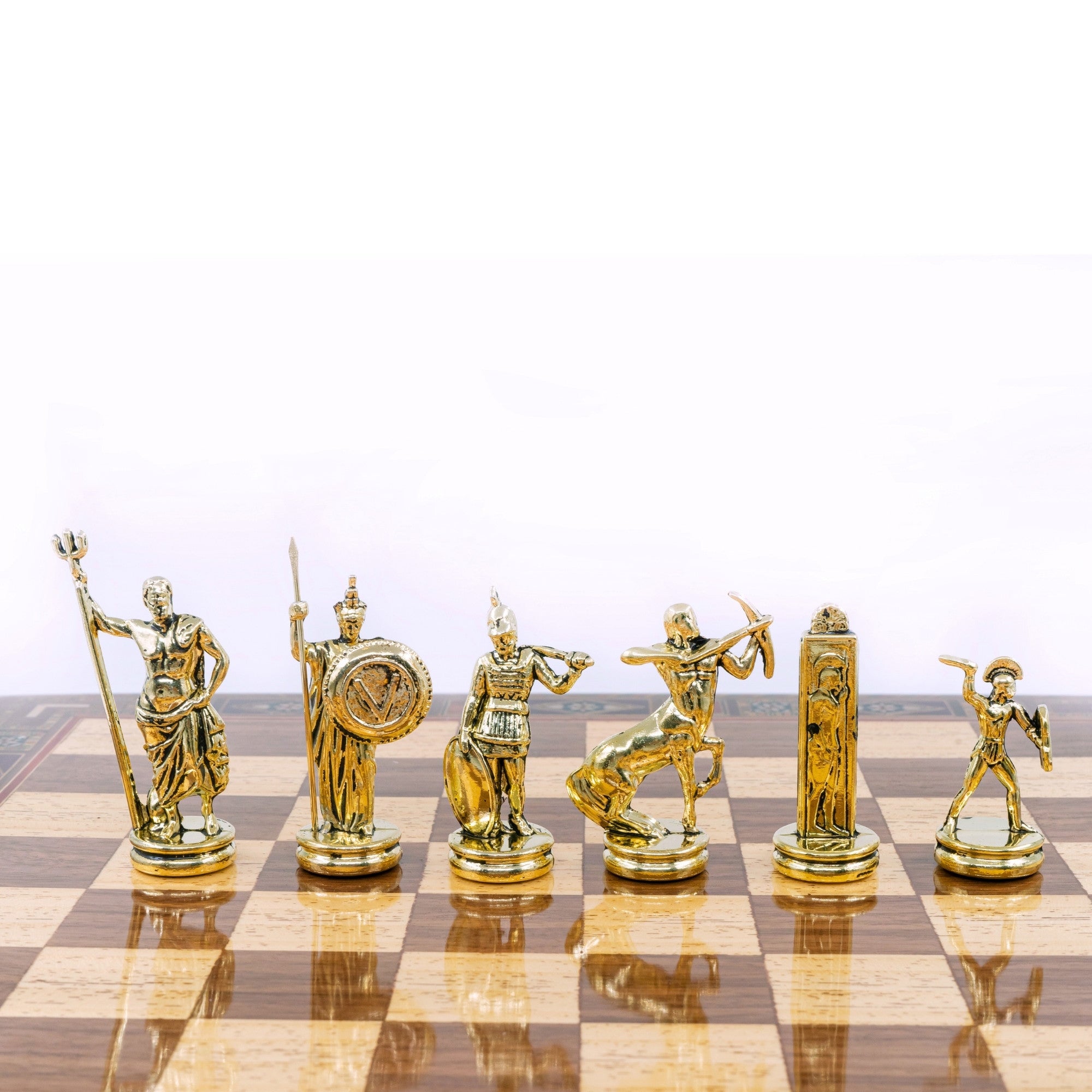 Handmade Inlay Storage Chess Set 38 CM (15") - Greek Poseidon Die Cast Metal Pieces