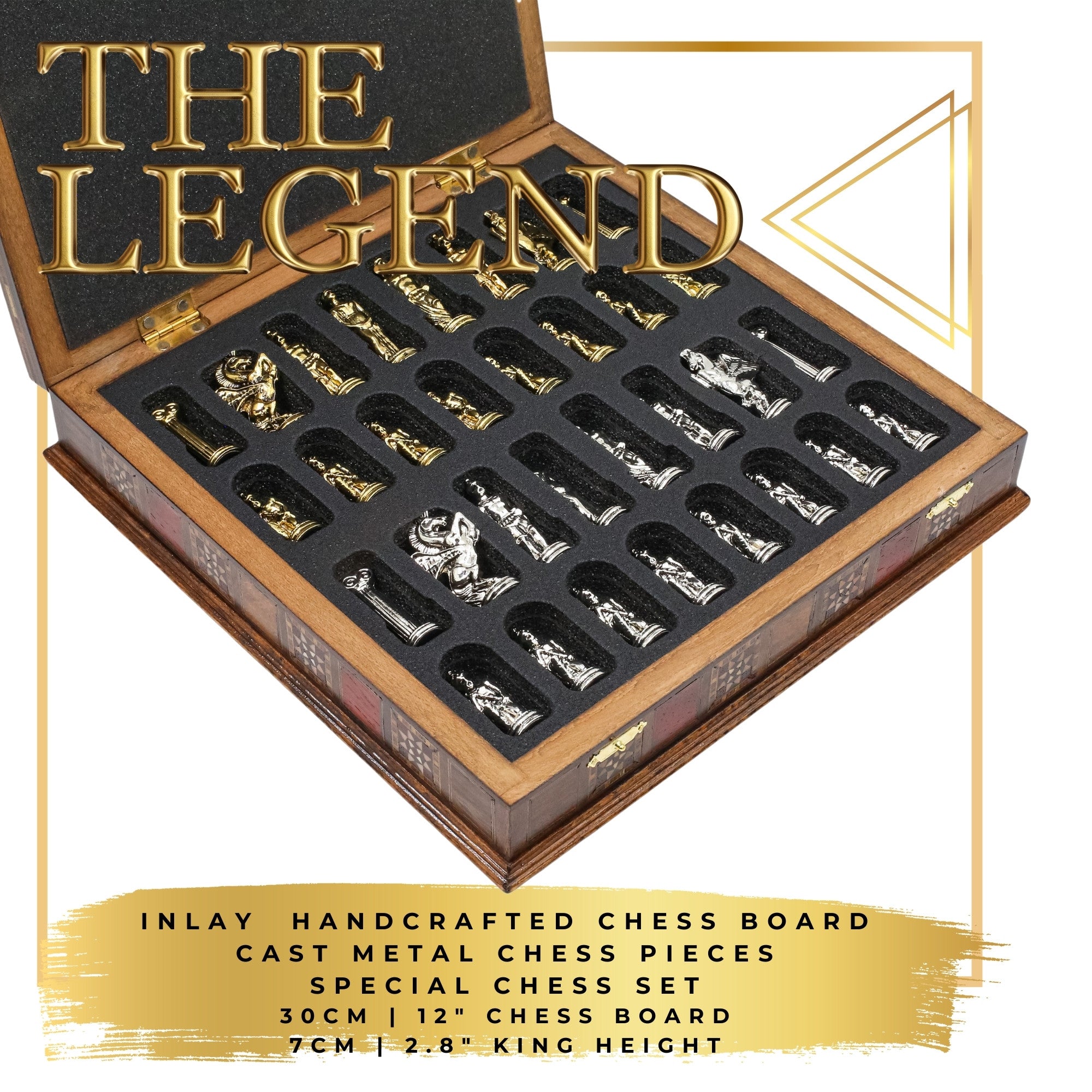 Handmade Inlay Storage Chess Set 30 CM (12") - Mythology Pegasus Die Cast Metal Pieces