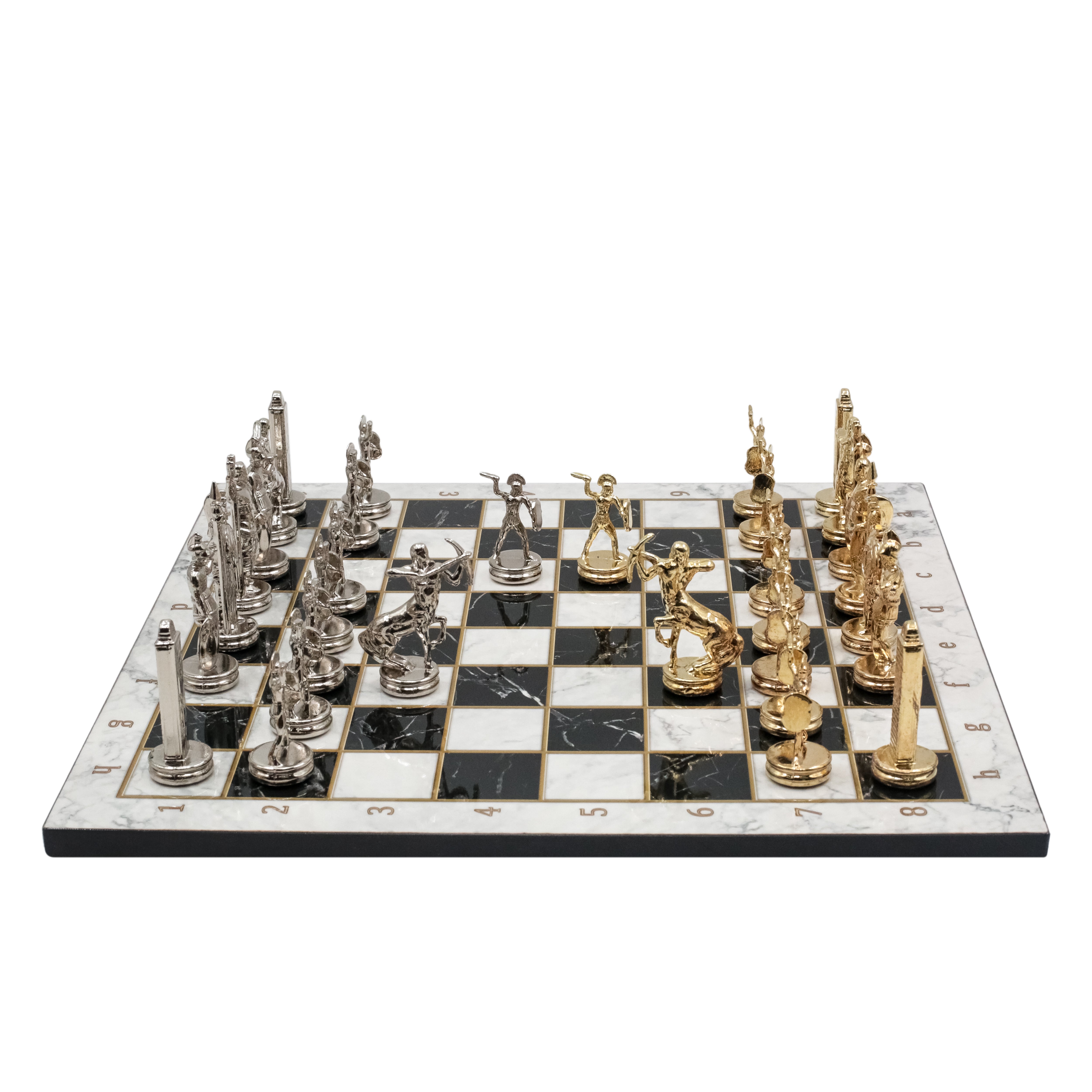 Greek Mythology Poseidon Metal Chess Set Model 1| Wooden Chess Board 37CM (15") with Die Cast Metal Stands