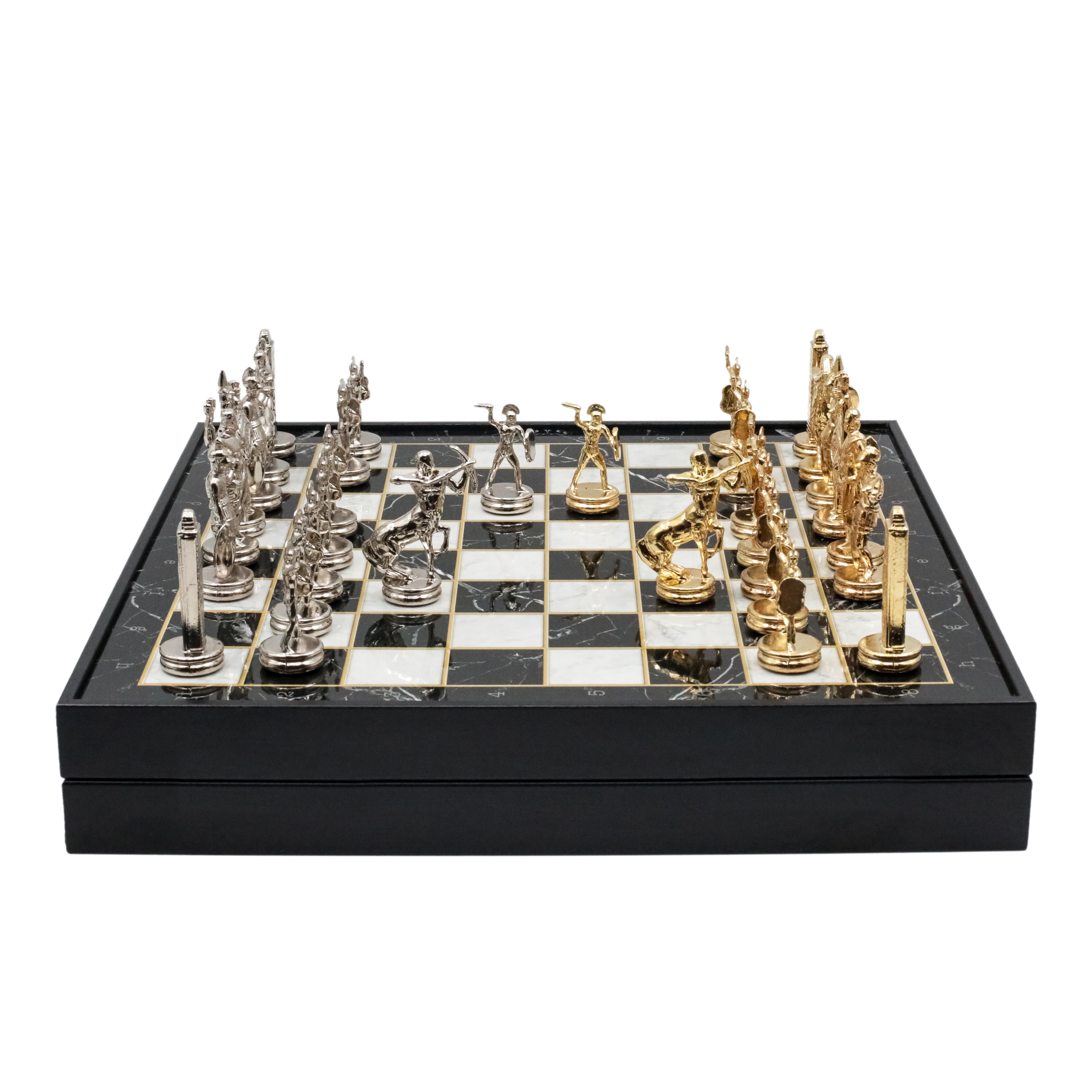 Storage Chess Set with Die Cast Metal Greek  Poseidon Chessmen | 37 CM (15") Storage Chess Board | Mythology Themed Figures