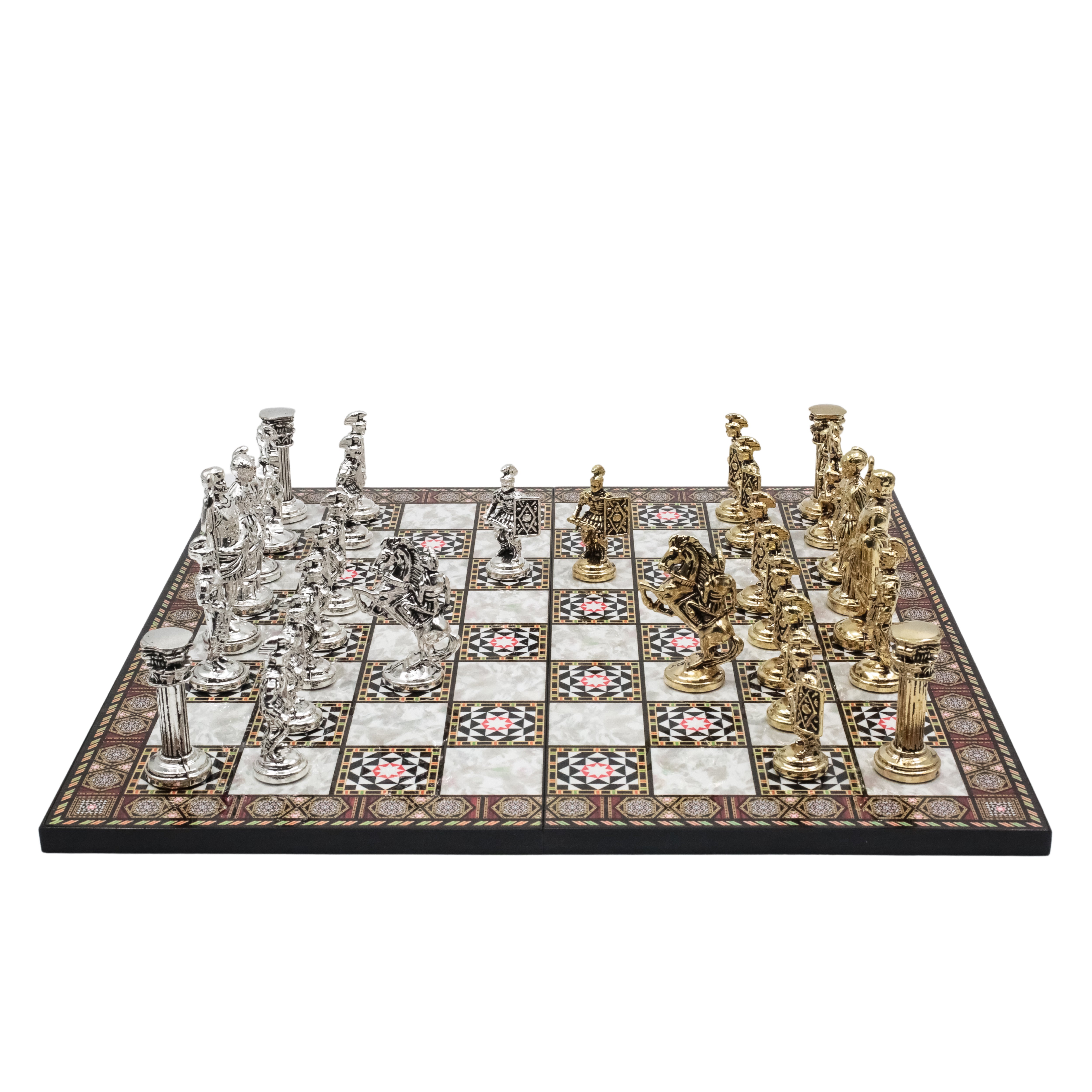 Roman Empire Ceasar Chess Set | Wooden Chess Board 44CM (17") with Die Cast Metal Chessmen