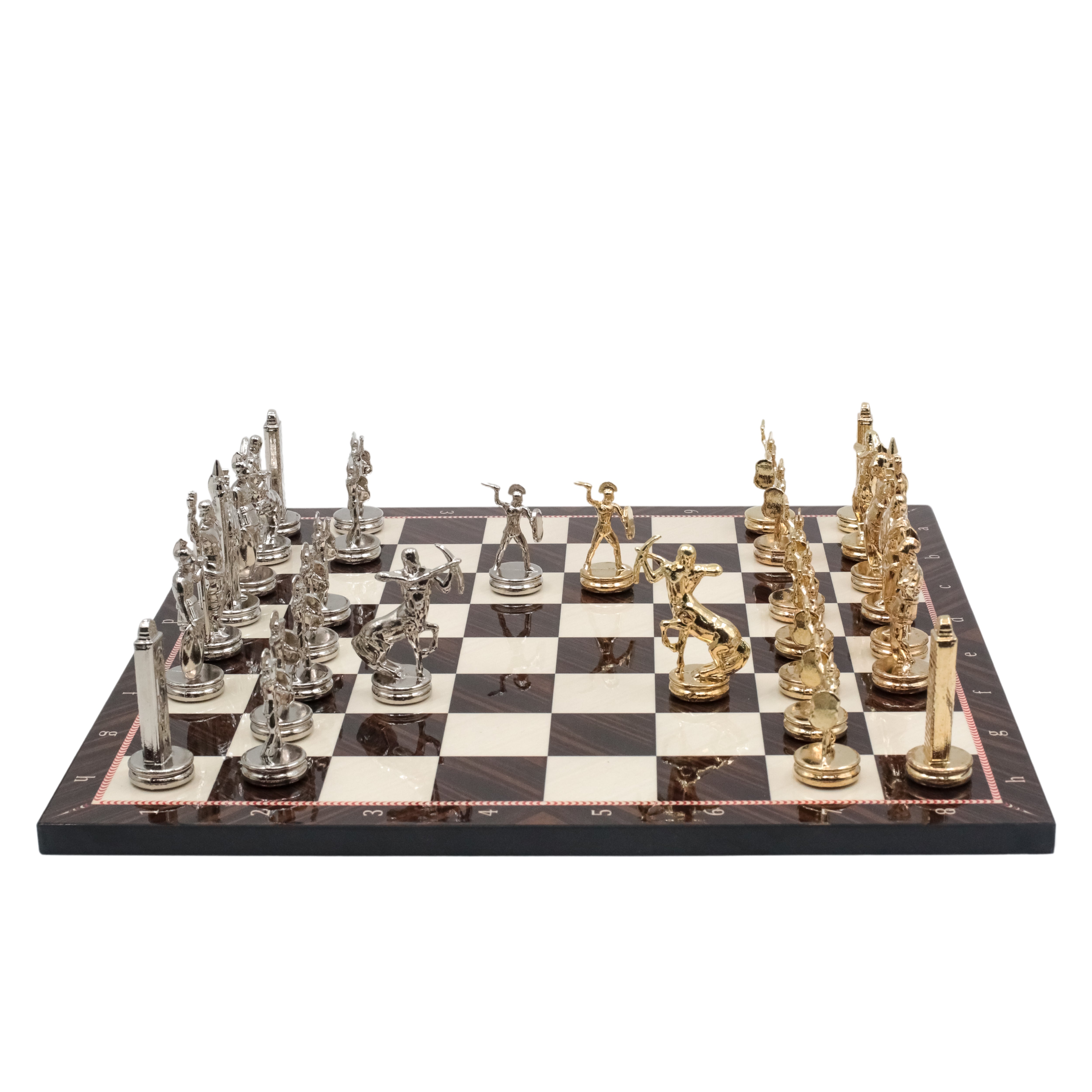 Greek Mythology Poseidon Metal Chess Set Model 1| Wooden Chess Board 37CM (15") with Die Cast Metal Stands