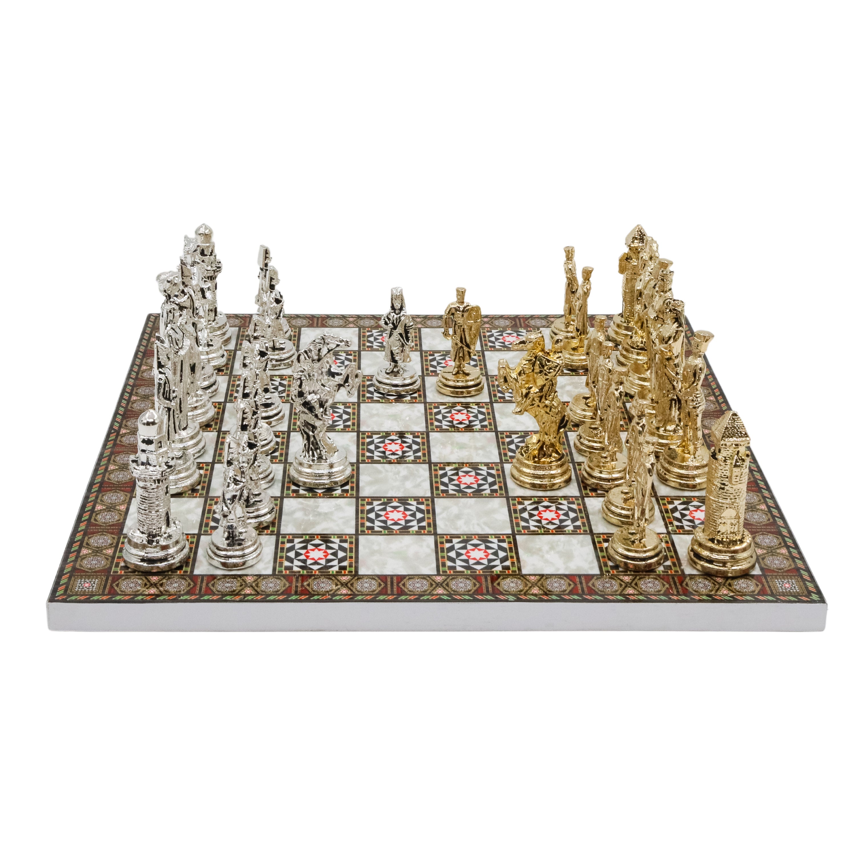 Ottoman Empire vs Crusaders Metal Chess Set | Wooden Chess Board 37CM (15") with Die Cast Metal Stands