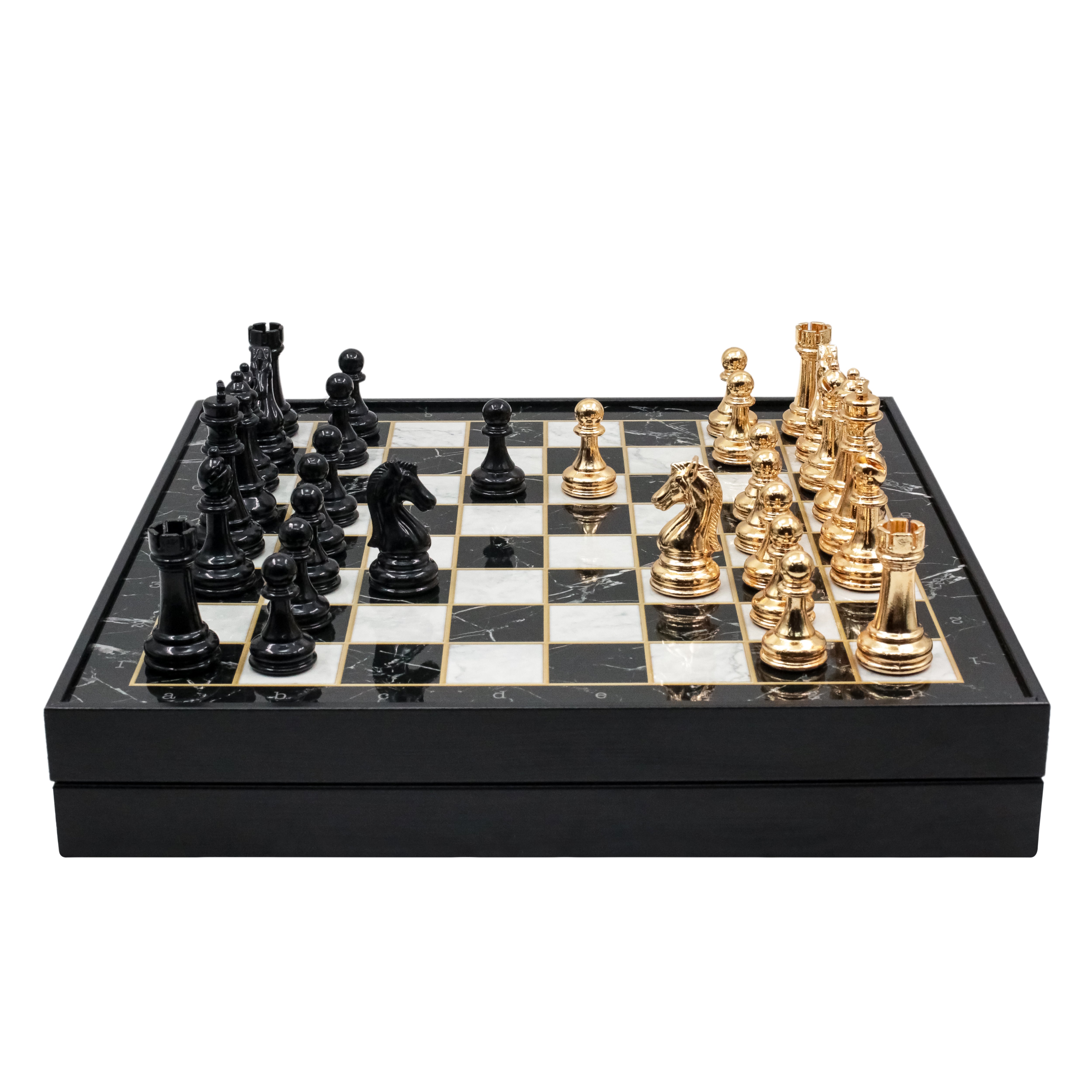 Storage Chess Set with Metal Weighted Staunton Figures (Gold vs Black) | 37 CM (15") Storage Chess Board | Classic Metal Figures