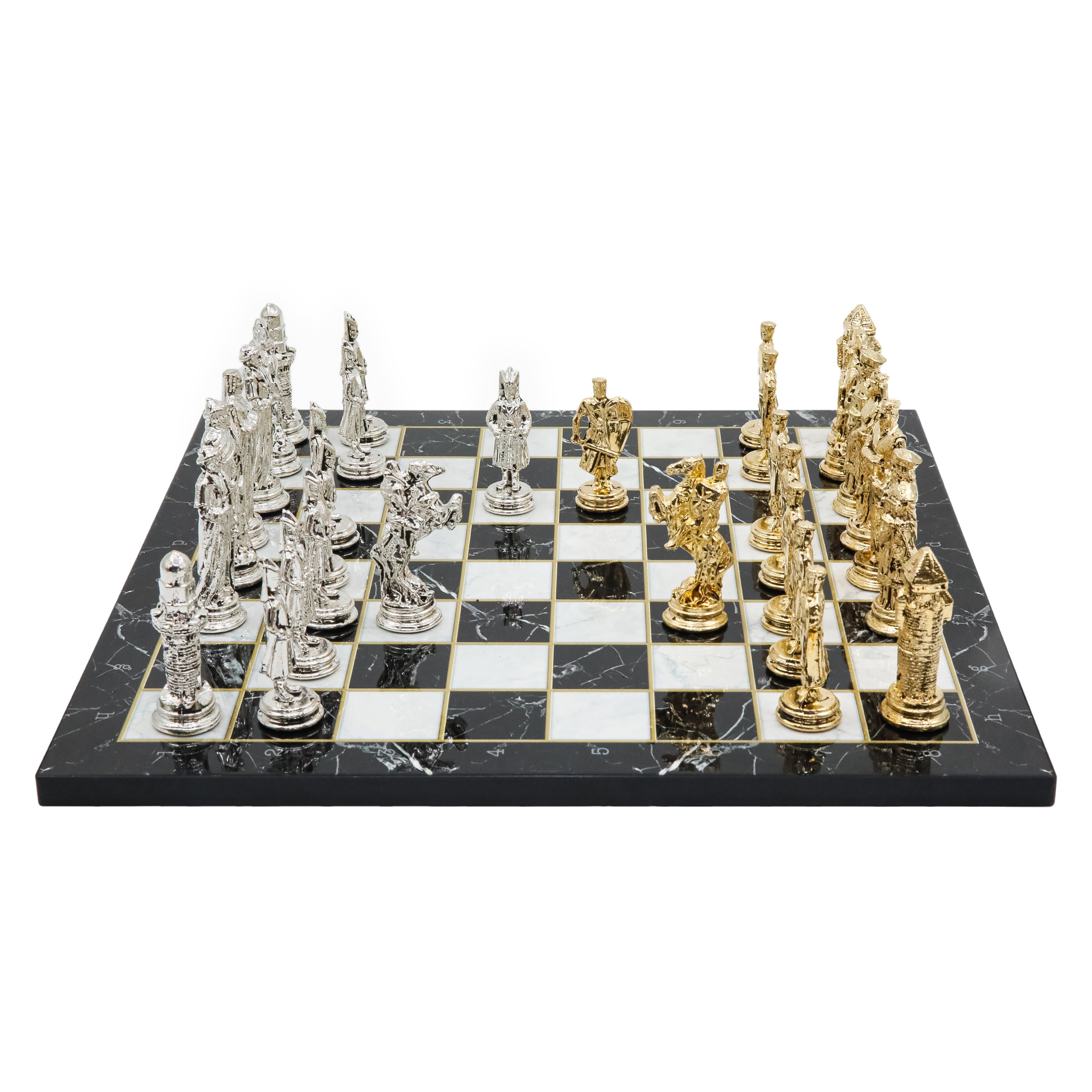 Ottoman Empire vs Crusaders Metal Chess Set | Wooden Chess Board 37CM (15") with Die Cast Metal Stands