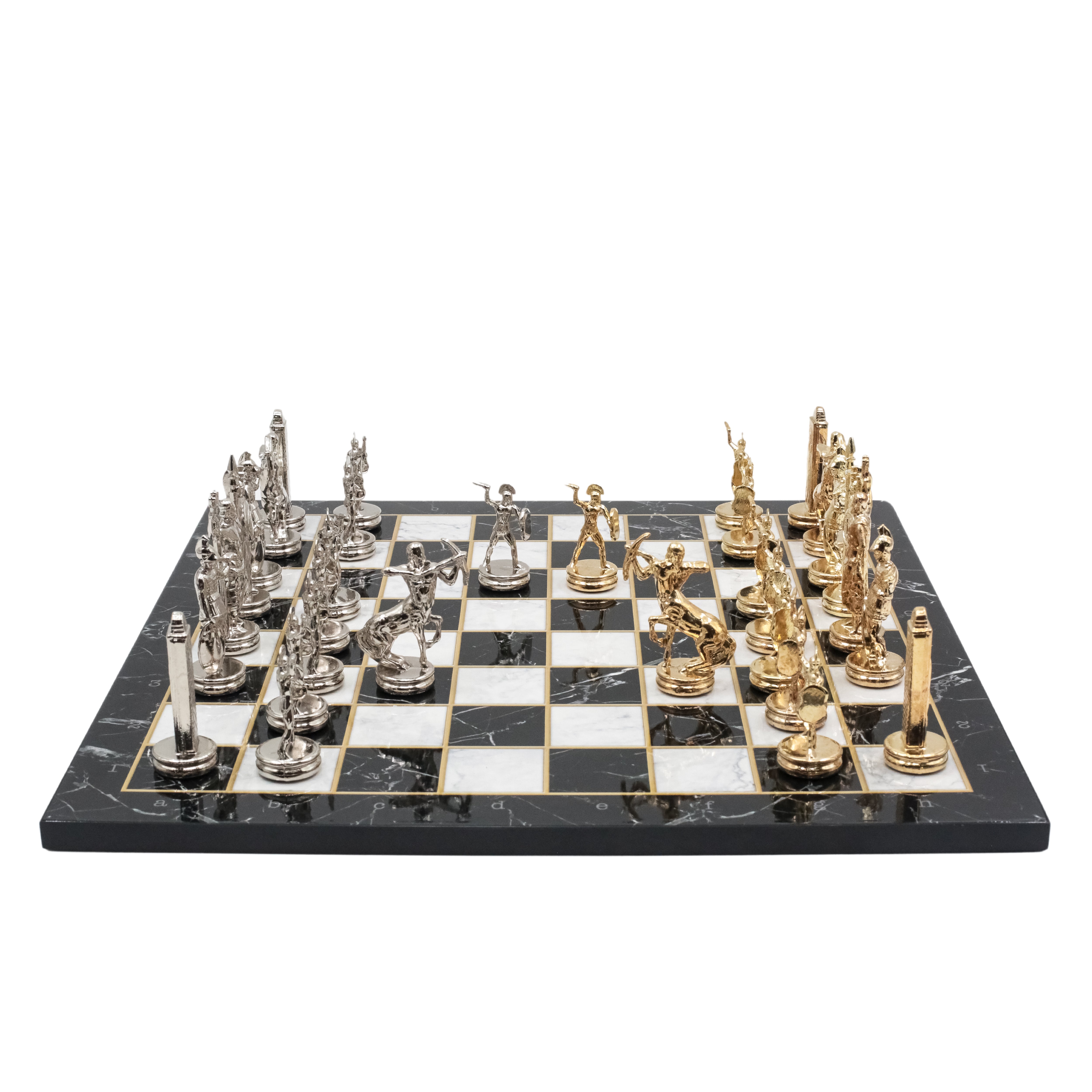 Greek Mythology Poseidon Metal Chess Set Model 1| Wooden Chess Board 37CM (15") with Die Cast Metal Stands