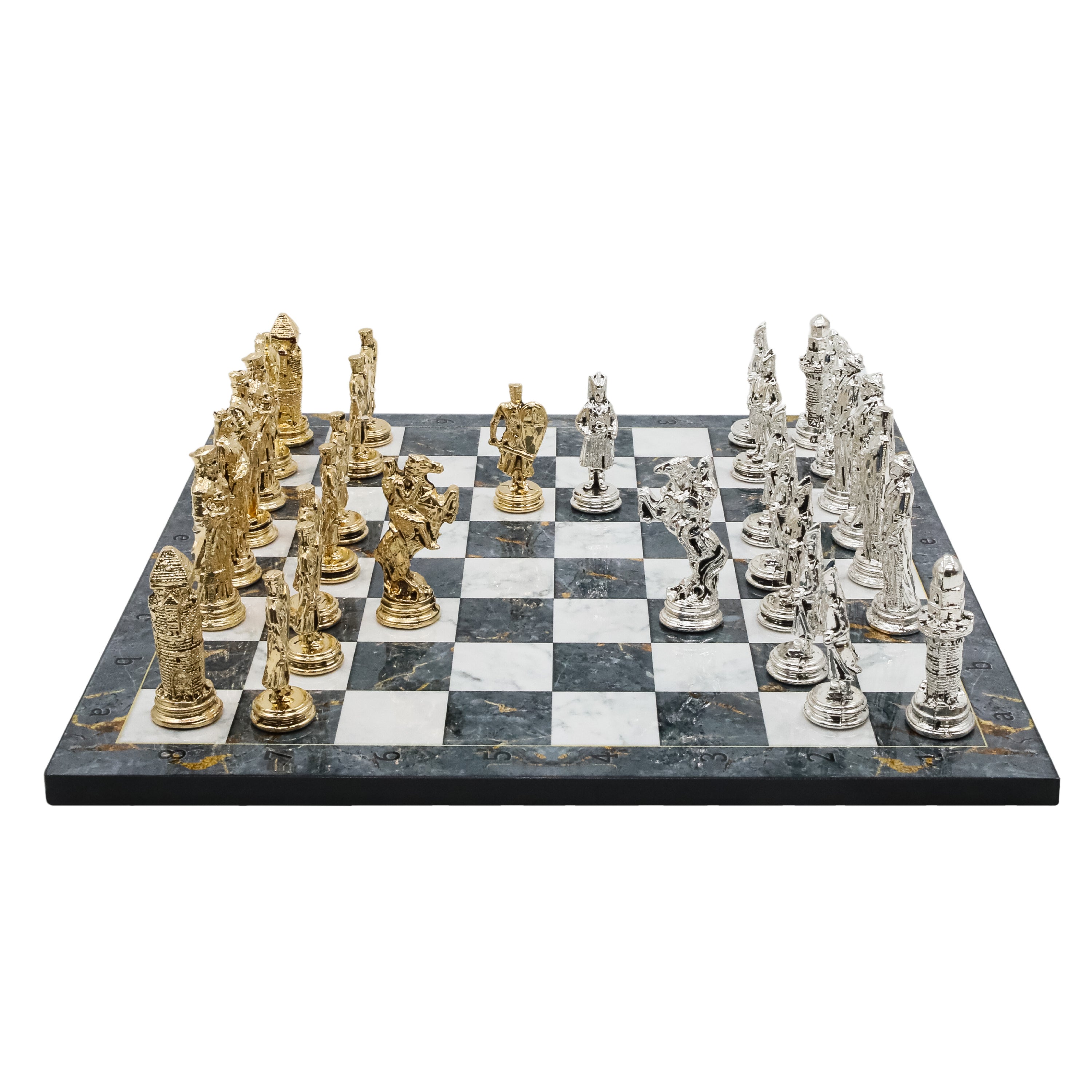 Ottoman Empire vs Crusaders Metal Chess Set | Wooden Chess Board 37CM (15") with Die Cast Metal Stands