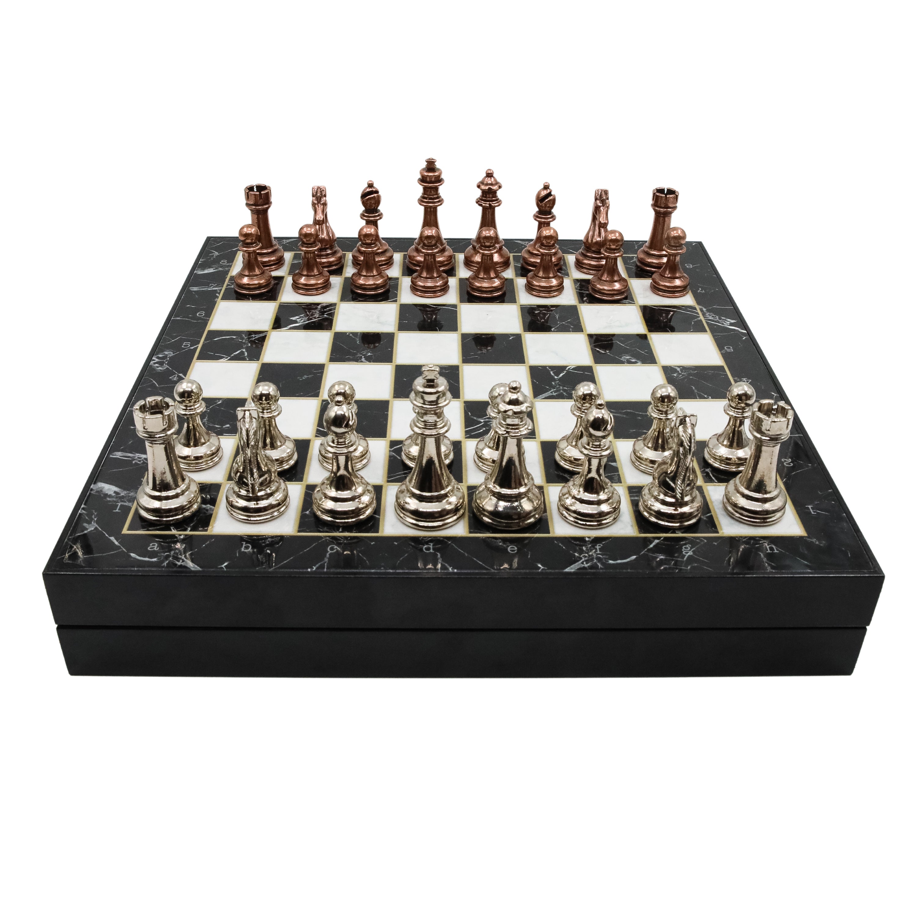 37 CM (15") Storage Chess Set with Metal Weighted Staunton Figures (Bronze vs Silver)