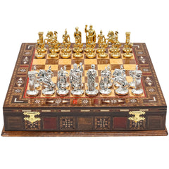 Handmade Inlay Storage Chess Set 30 CM (12") - Roman Empire Die Cast Metal Pieces