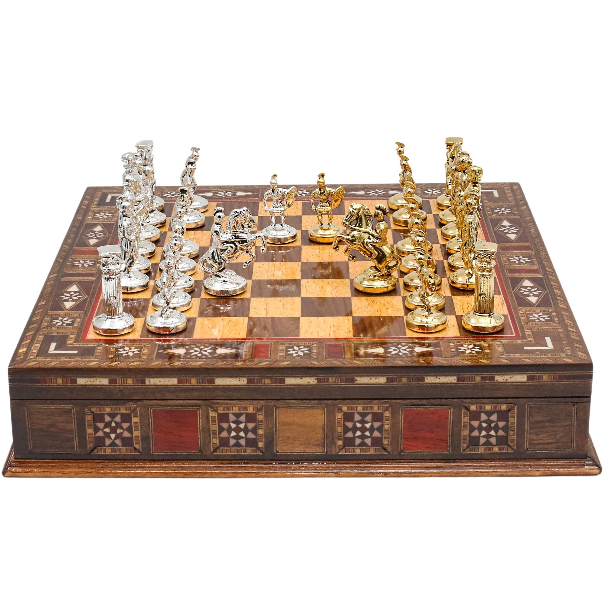 Handmade Inlay Storage Chess Set 30 CM (12") - Roman Empire Die Cast Metal Pieces