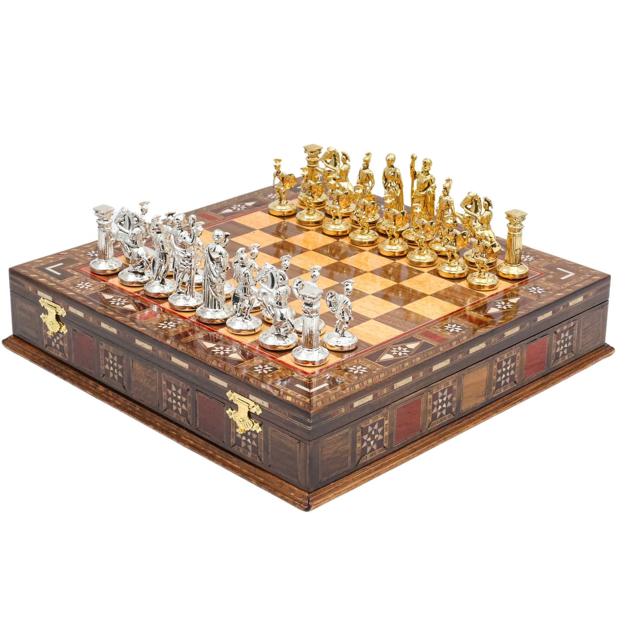 Handmade Inlay Storage Chess Set 30 CM (12") - Roman Empire Die Cast Metal Pieces