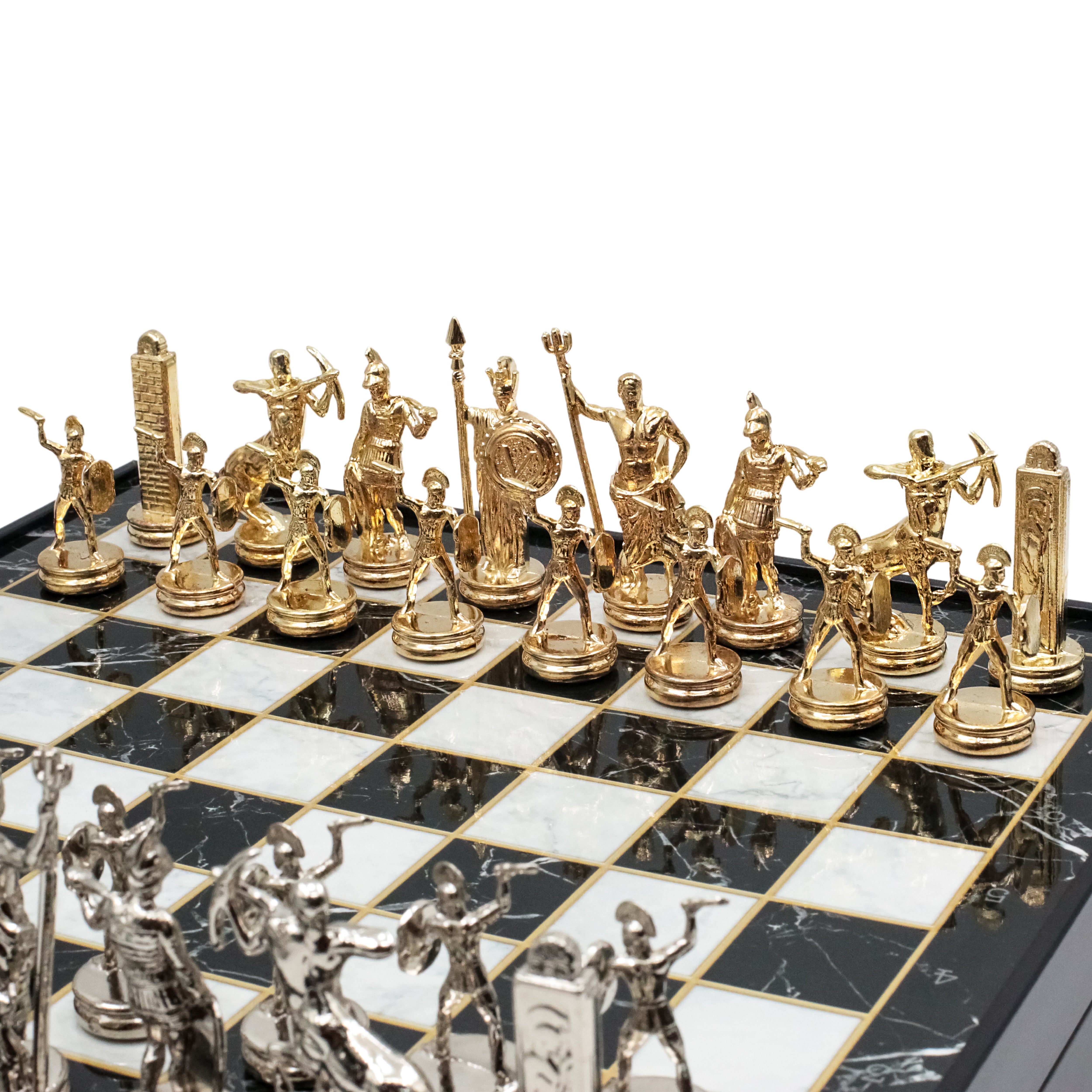 Storage Chess Set with Die Cast Metal Greek  Poseidon Chessmen | 37 CM (15") Storage Chess Board | Mythology Themed Figures