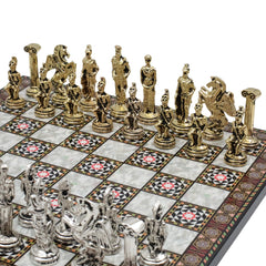 Greek Mythology Pegasus Metal Chess Set | Wooden Chess Board 30CM (12") with Die Cast Metal Stands