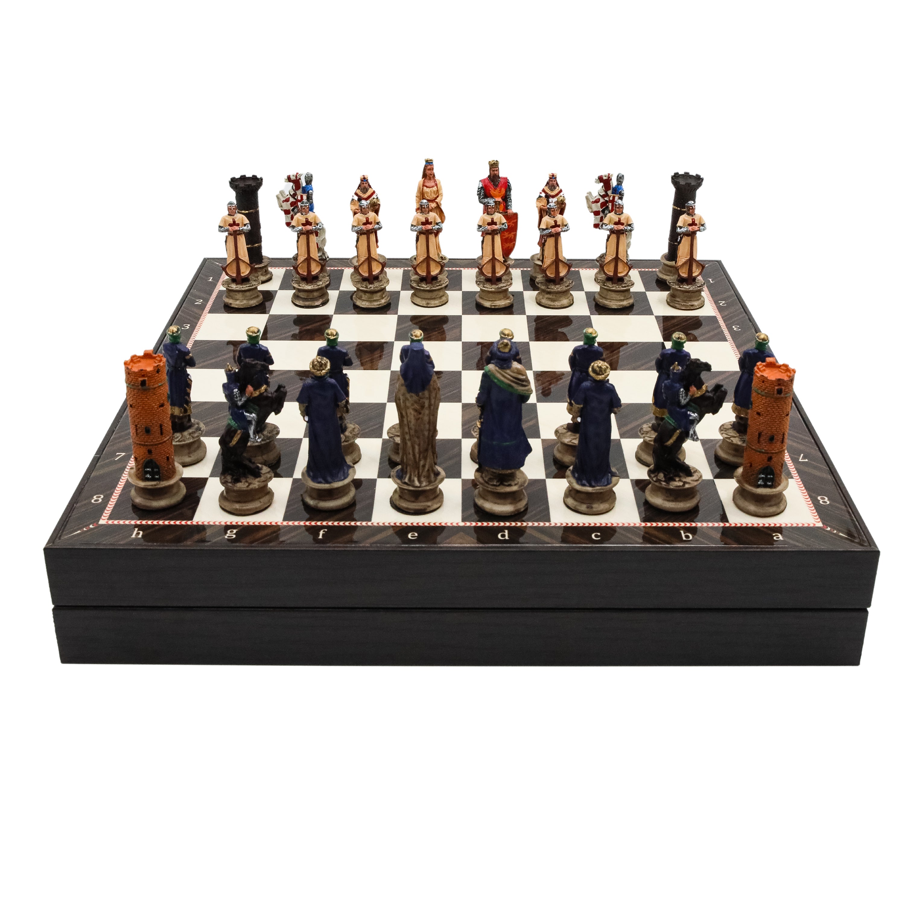 Storage Chess Set with Hand-painted Arabs King Saladin vs Crusaders Figures | 37 CM (15") Storage Chess Board | Arabs & Crusaders Themed Figures