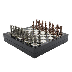 Storage Chess Set with Bronze Metal Mythology Pegasus Chessmen | 37 CM (15") Storage Chess Board | Vintage Greek Pegasus Themed Figures