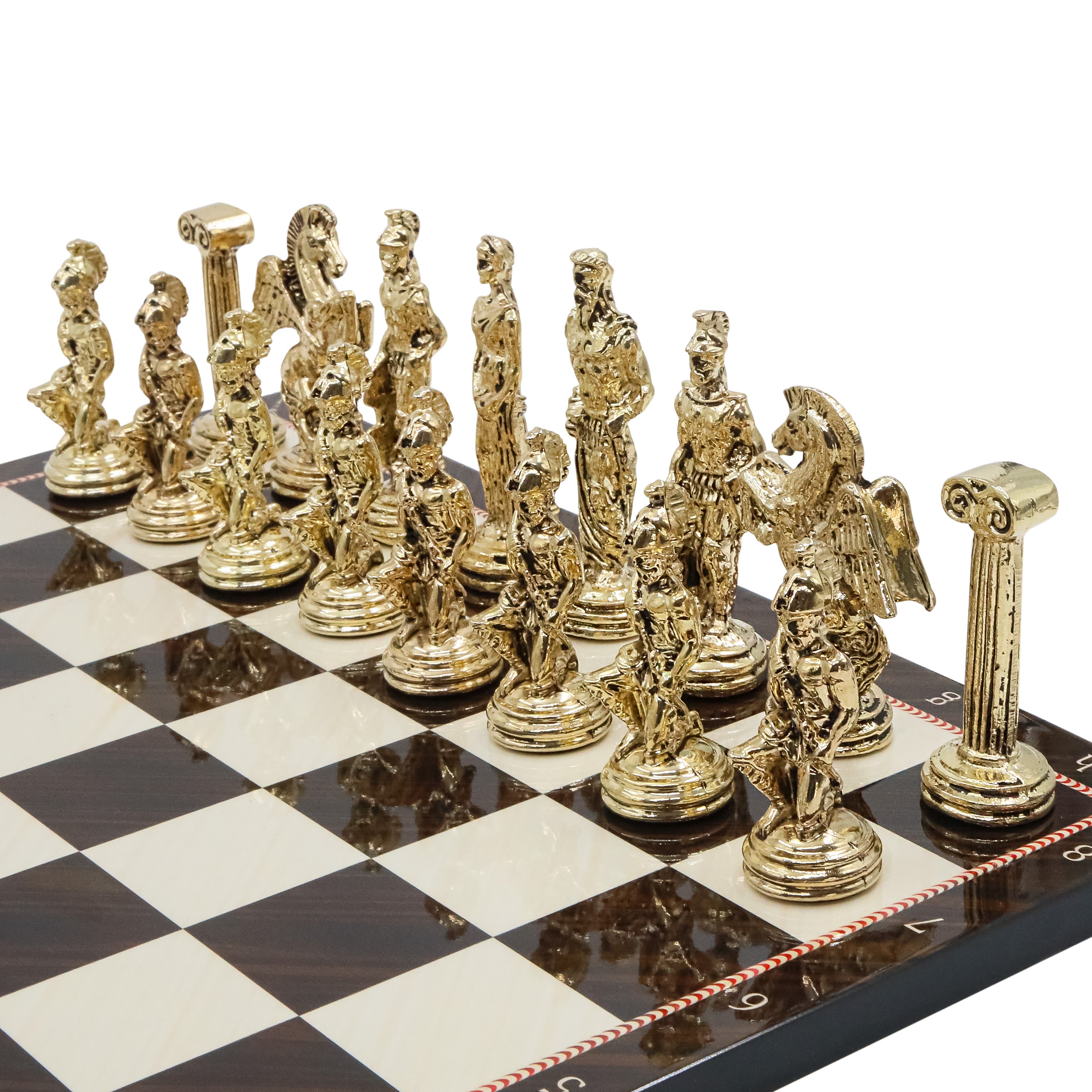 Roman Empire Caesar Metal Chess Set Model 2| Wooden Chess Board 30CM (12") with Die Cast Metal Stands