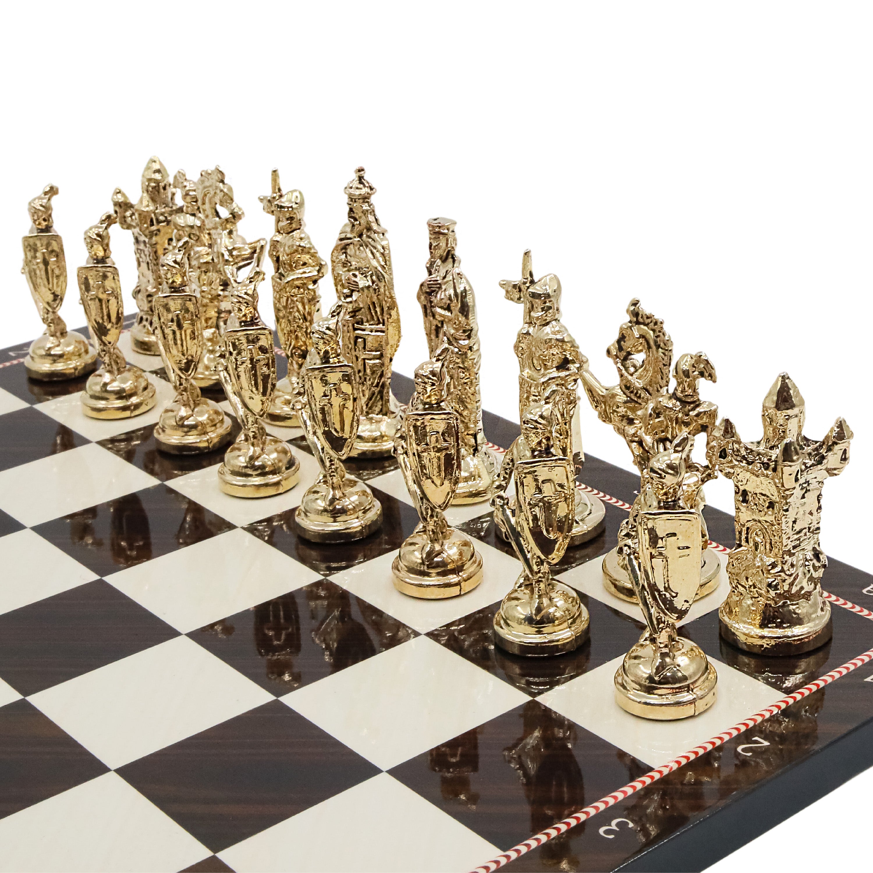 British Metal Chess Set |  44 cm (17 inch) Wooden Chess Board | Historical Themed