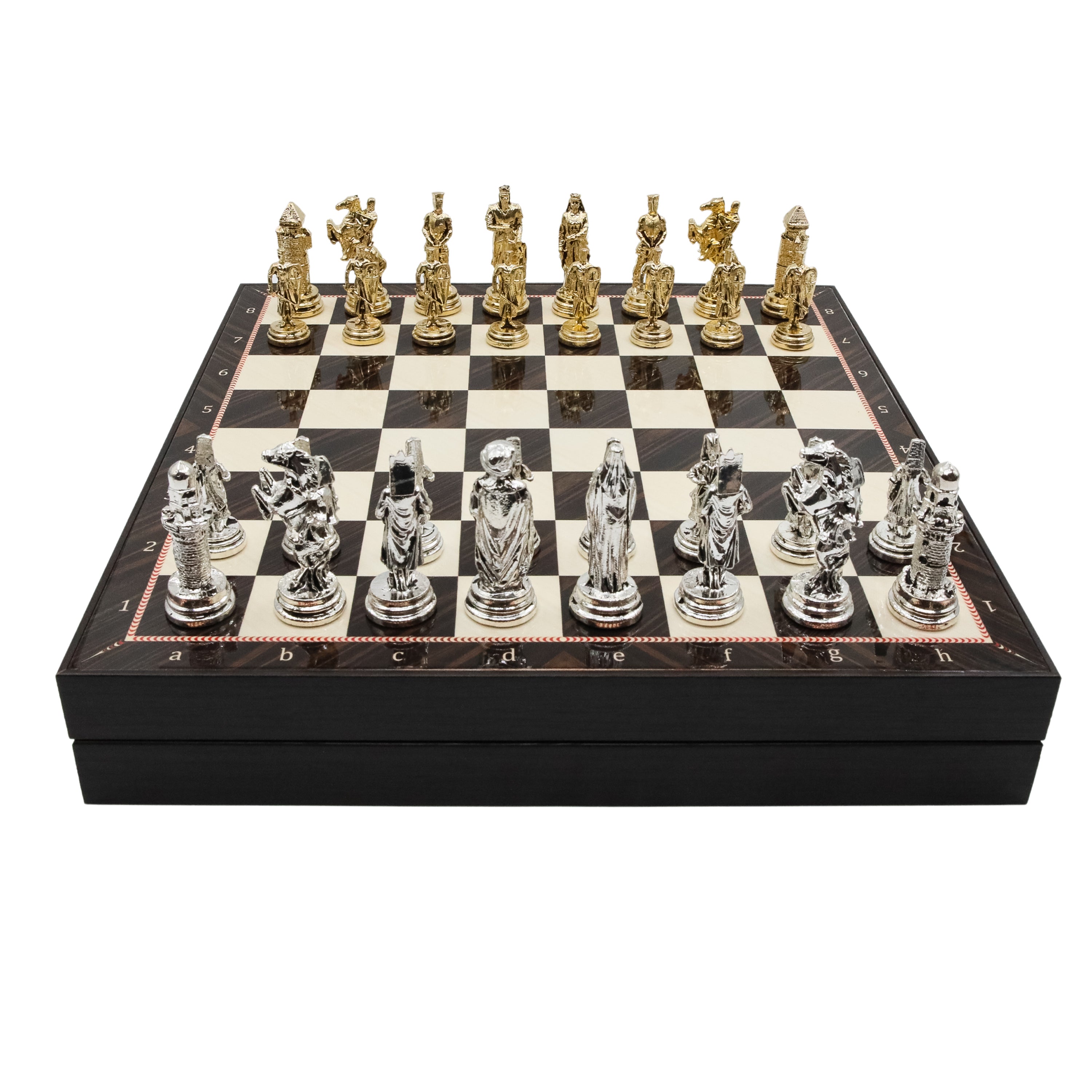 Storage Chess Set with Die Cast Metal Crusaders vs Ottoman Empire Chessmen | 37 CM (15") Storage Chess Board | Historical Themed Figures