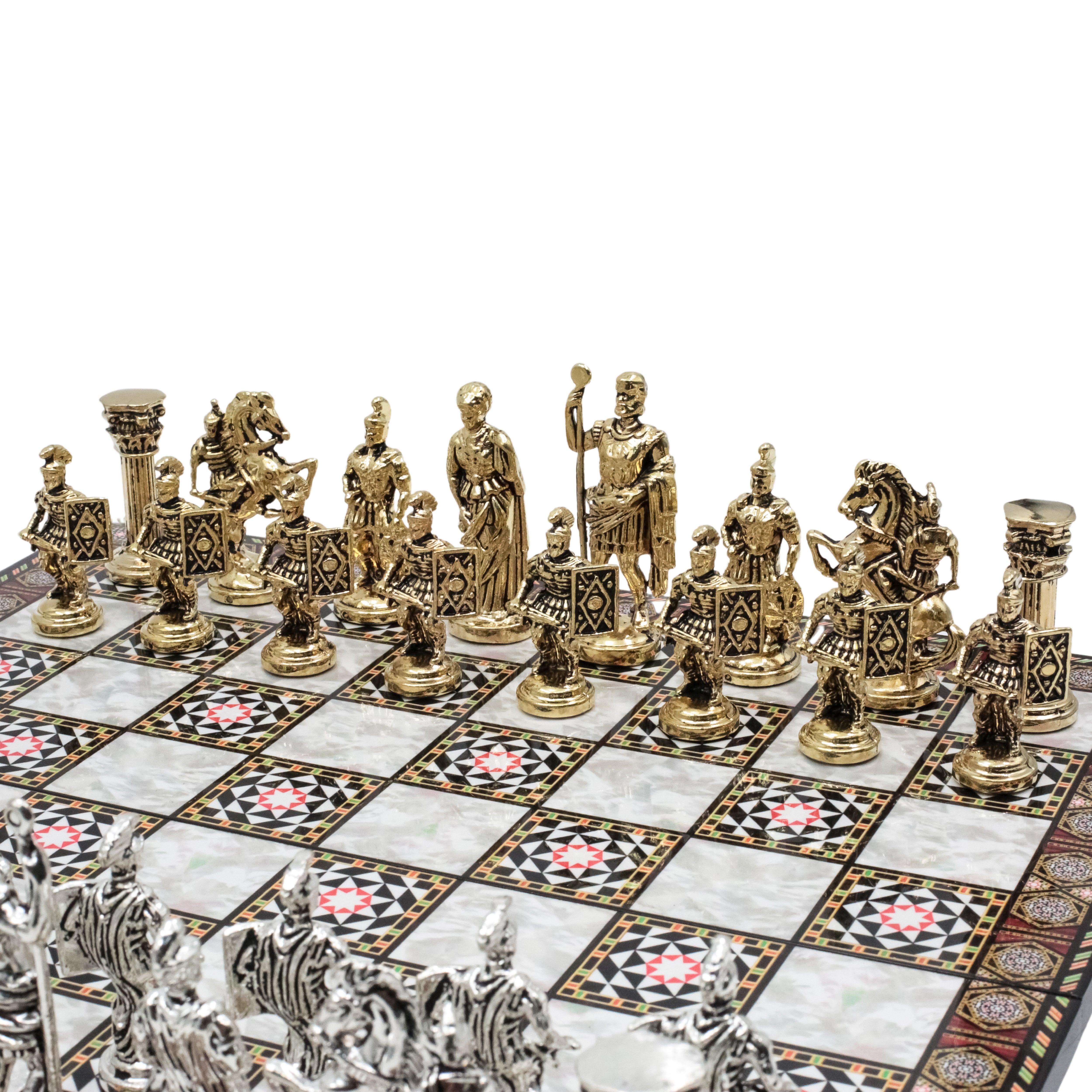 Roman Empire Ceasar Chess Set | Wooden Chess Board 44CM (17") with Die Cast Metal Chessmen