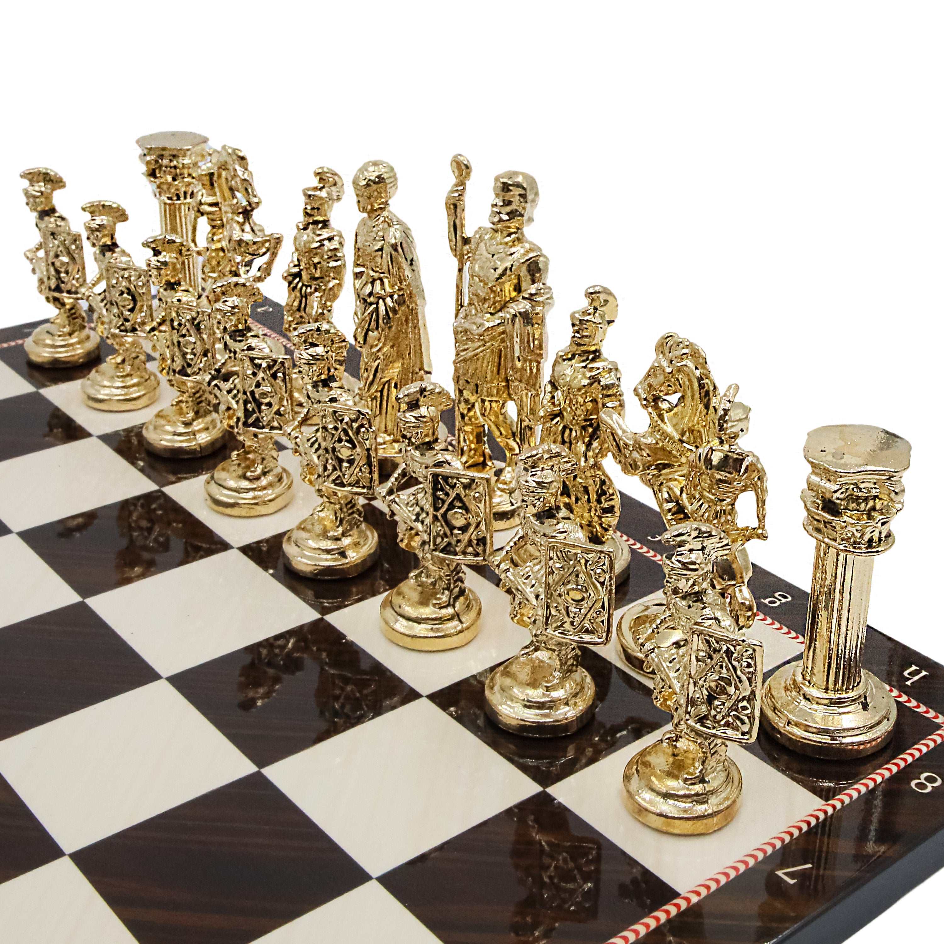 Roman Empire Ceasar Chess Set | Wooden Chess Board 44CM (17") with Die Cast Metal Chessmen